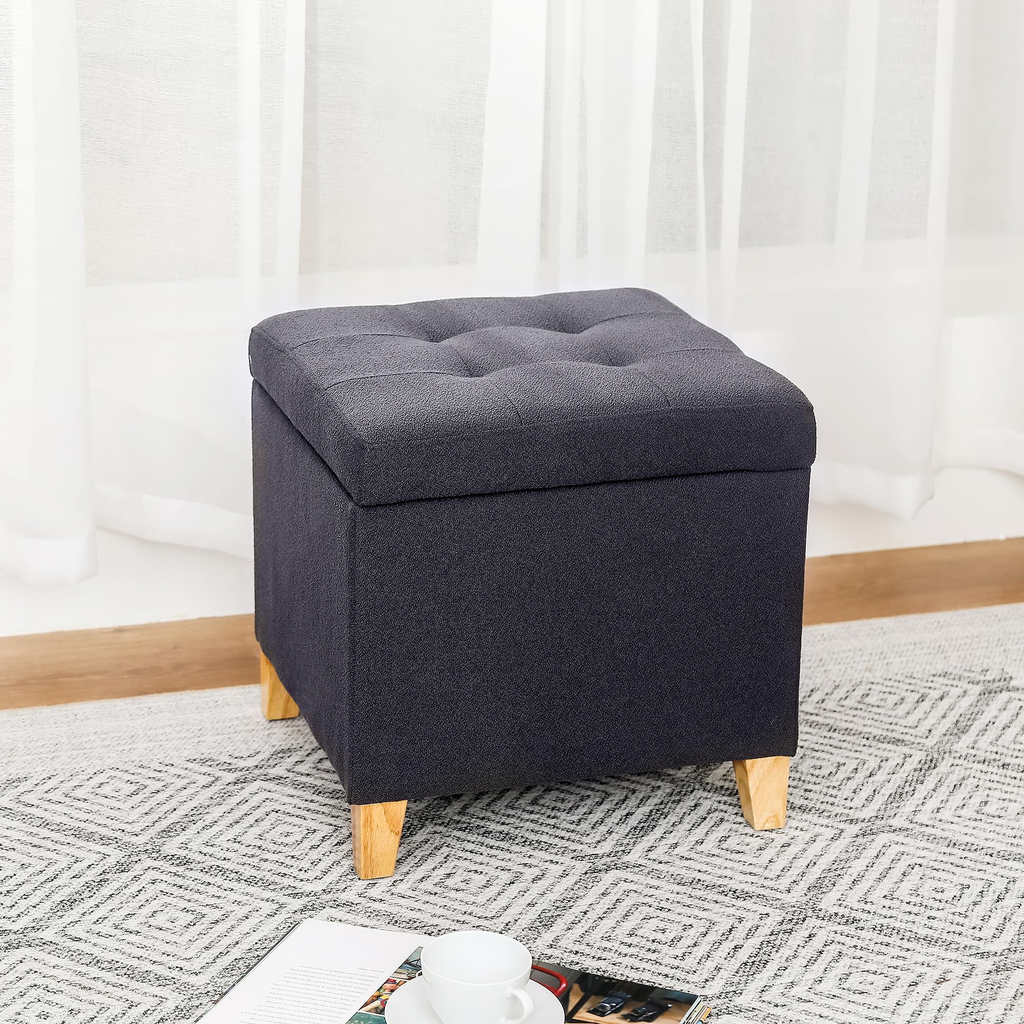 Storage Ottoman Bench with Solid Wood Legs