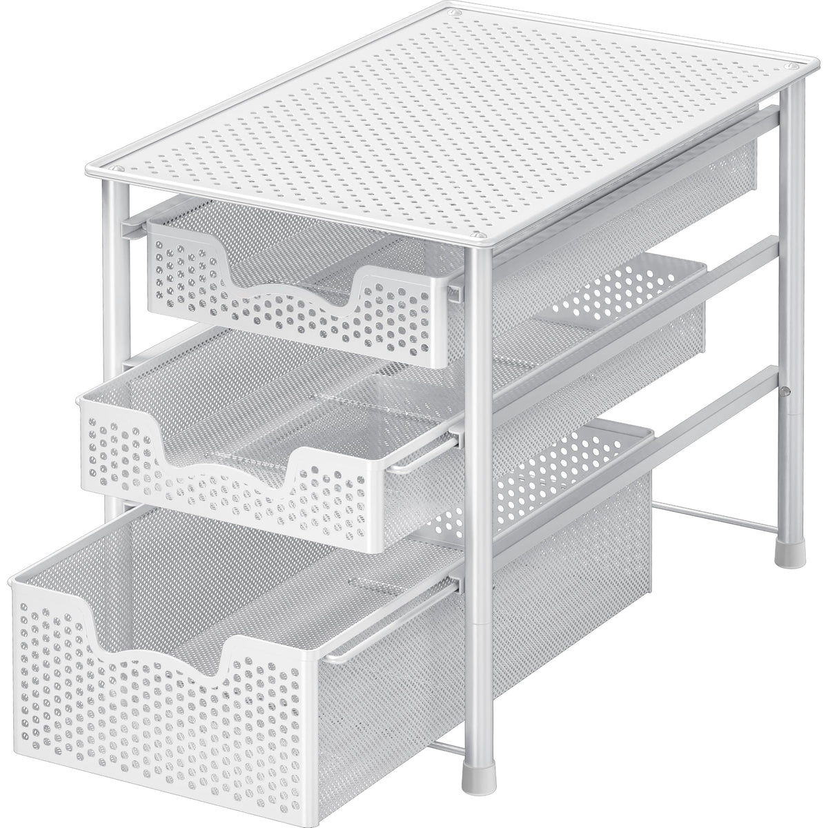 3 Tier White Alloy Steel Sliding Basket Organizer Drawer Cabinet