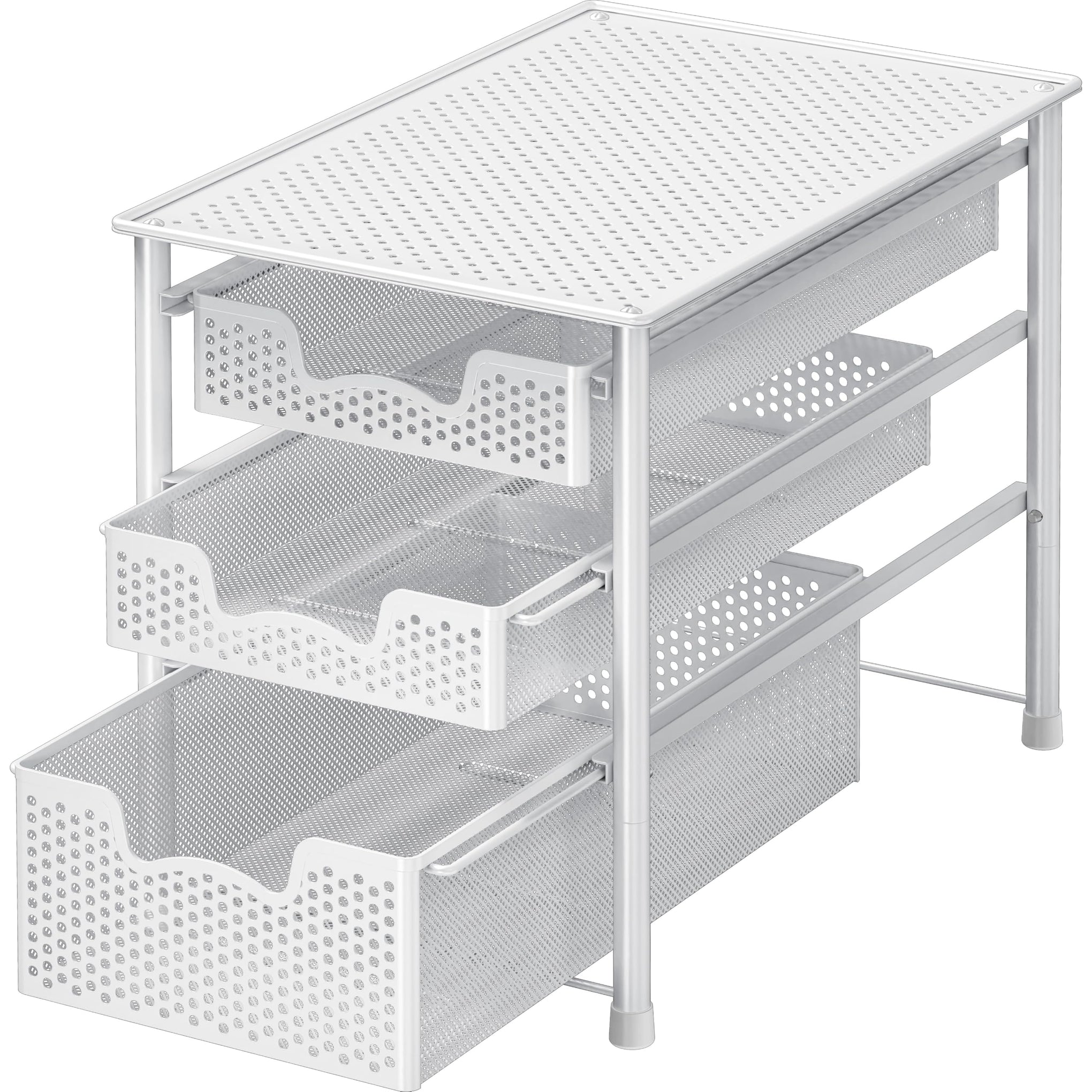 3 Tier White Alloy Steel Sliding Basket Organizer Drawer Cabinet