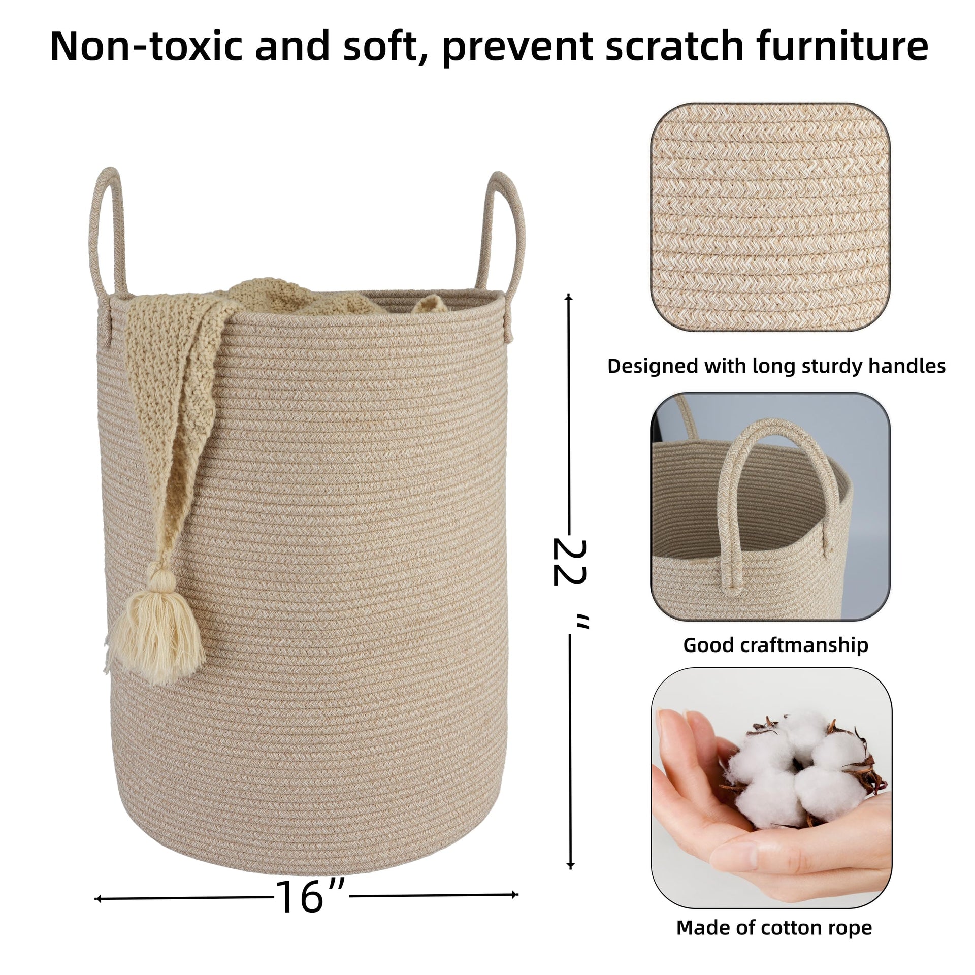 Cotton Rope Laundry Basket Hamper for Clothes Large Oatmeal