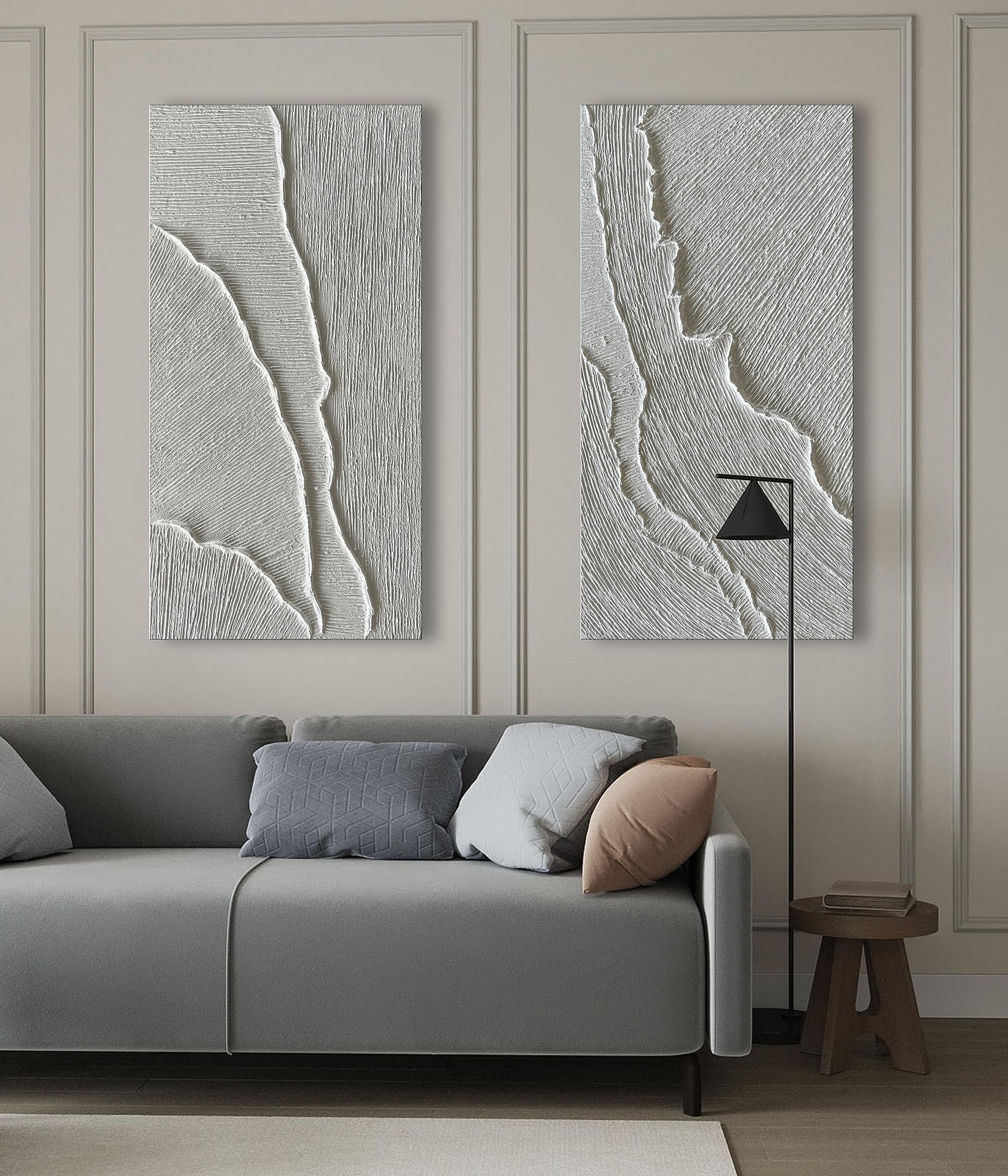 Thick Texture White Abstract Oil Painting Thick Texture Texture Beach Wave Landscape Painting Family Wall Art Deco Oil Painting 24X48 Inches