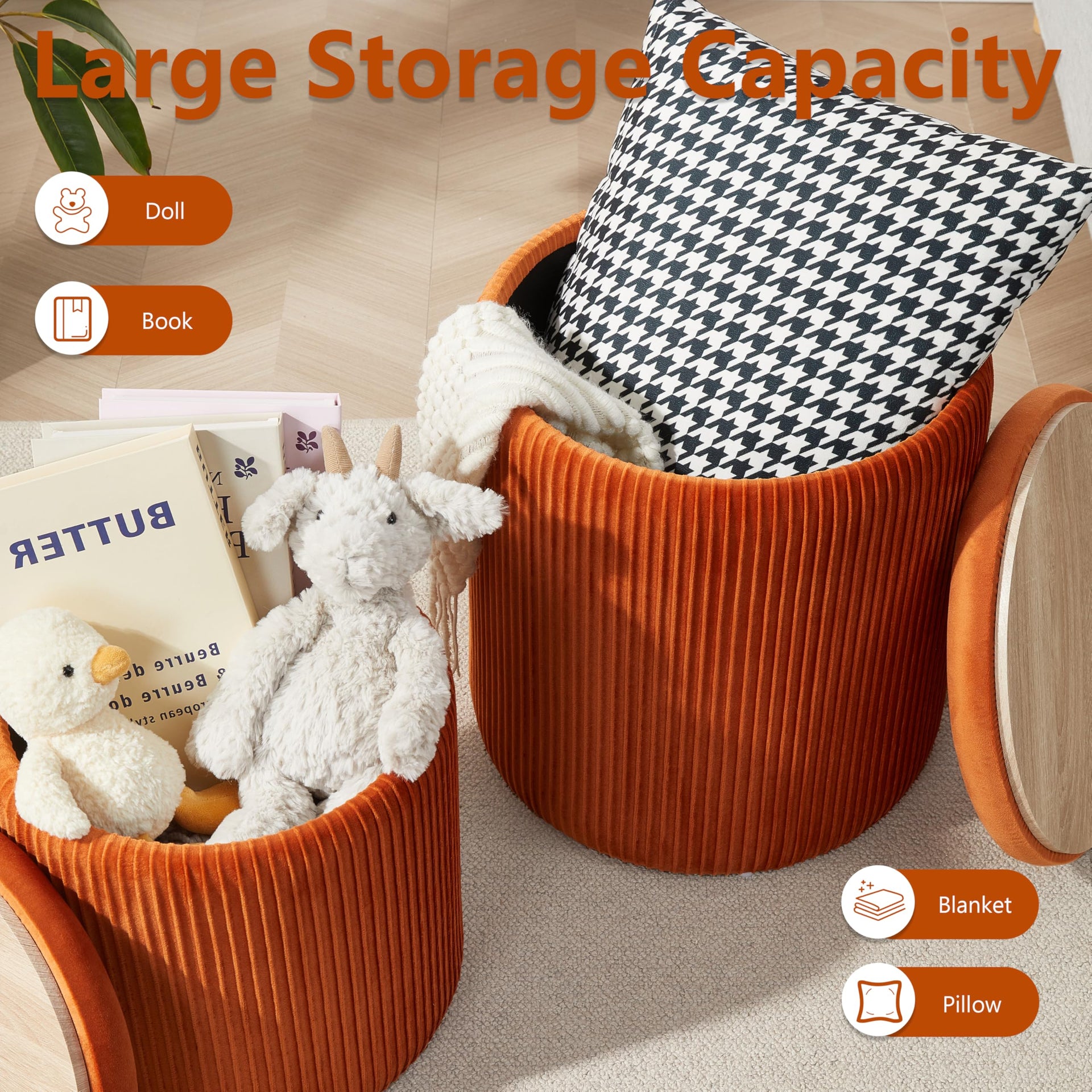 Round Ottoman with Storage Set of 2