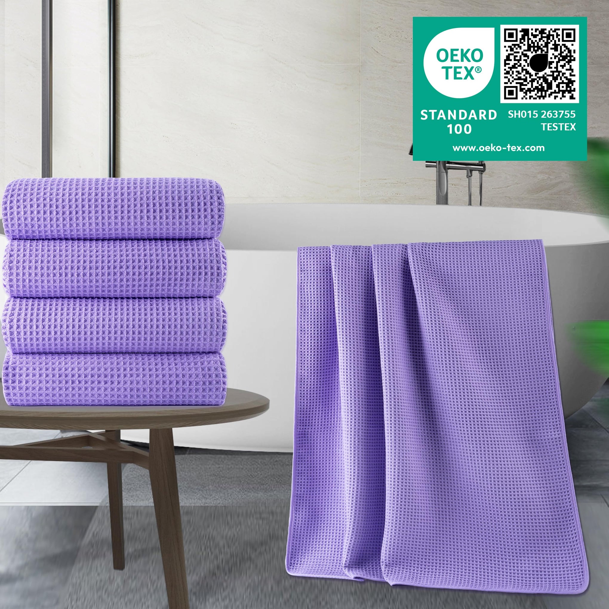 430 GSM Poly Blend Microfiber Quick Dry Waffle Bath Towel (4 Count)