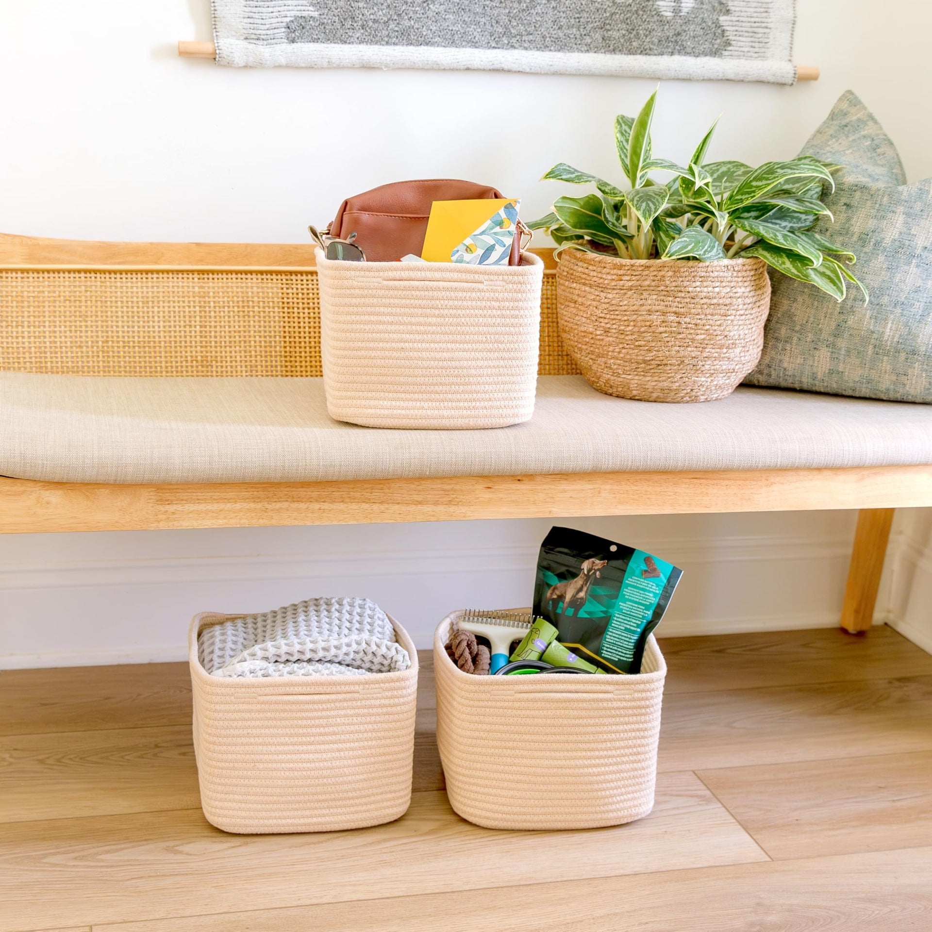 Storage Cubes 9”x9”x7”Cotton Rope Woven Baskets for Organizing 3 (3 Count)