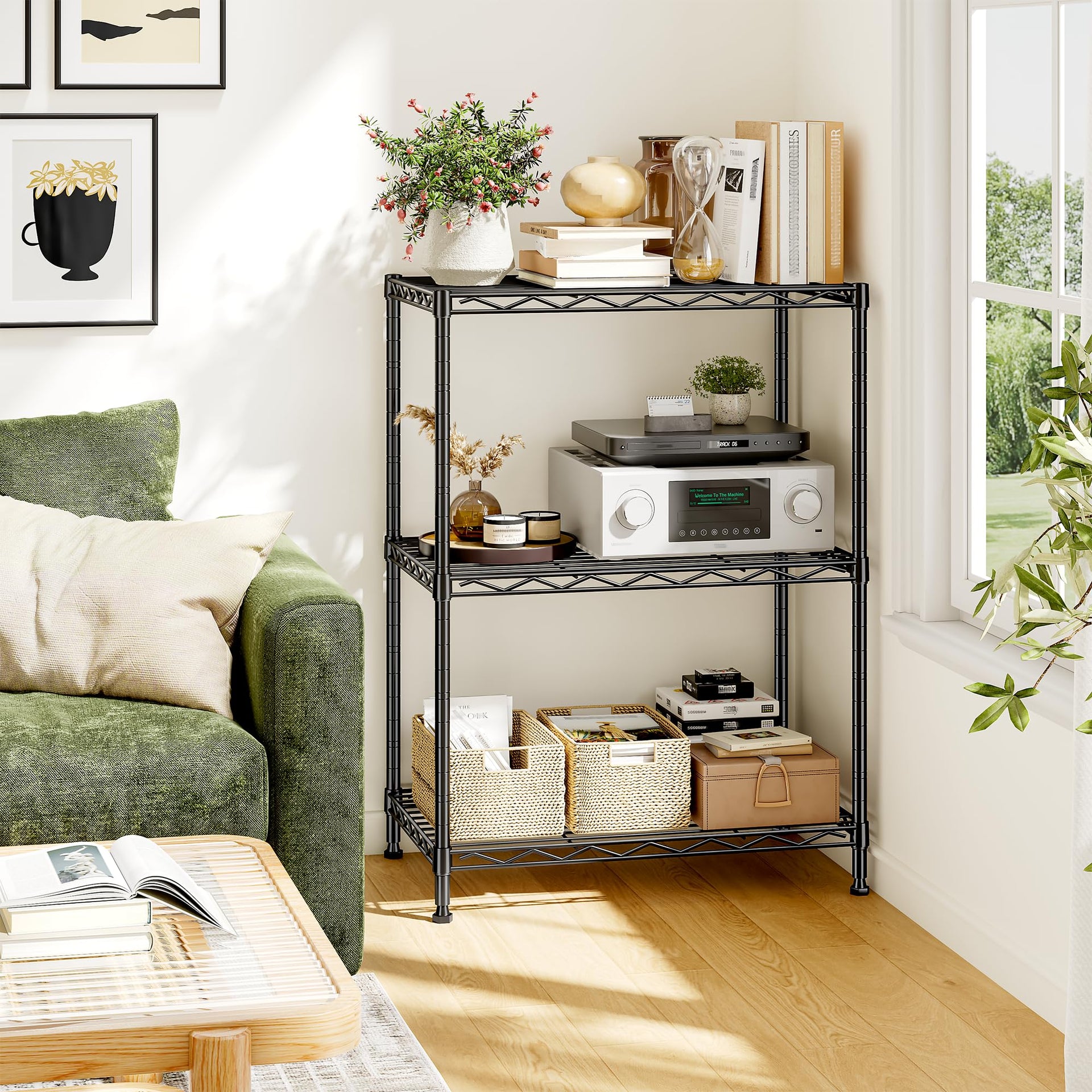 3 Tier Narrow Shelf Adjustable Storage Rack for Closet Bedroom