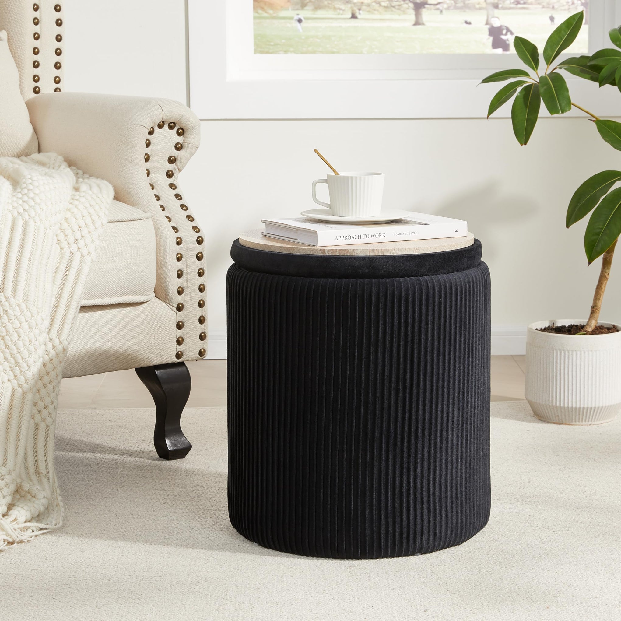 Round Ottoman with Storage Set of 2