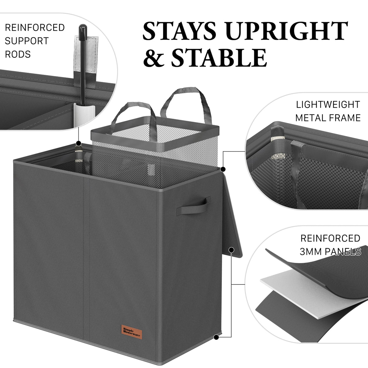 Double Laundry Hamper with Lid & Removable Bags