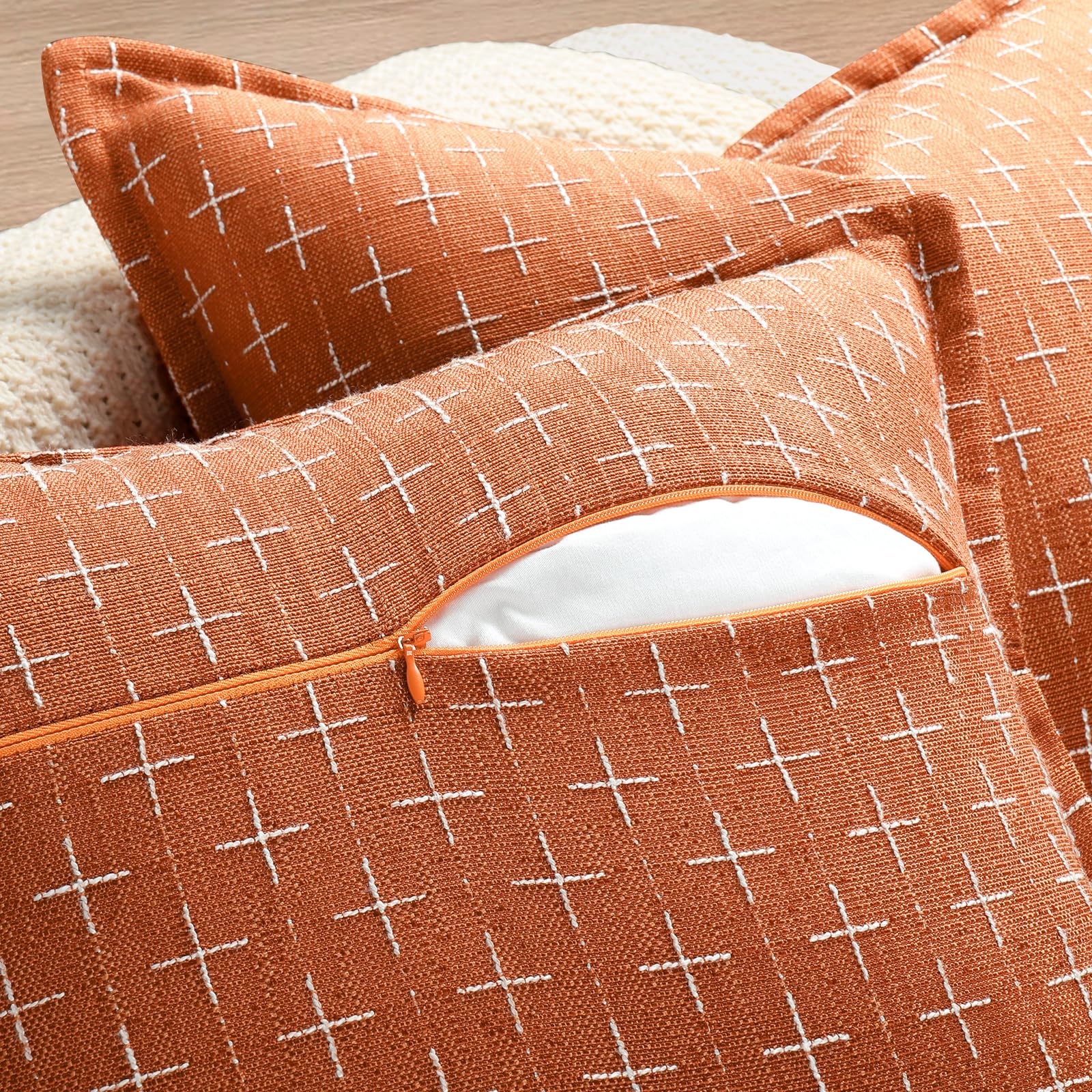 Fall Pillow Covers 20x20 Set of 2 Soft Fall Decor Polyester Textured Pillow Covers with Stylish Flange Edge Cozy Farmhouse Throw Pillows for Couch Bed Sofa Living Room (2 Count)