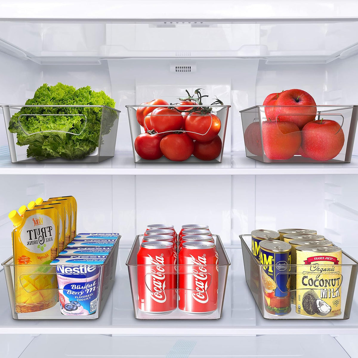 Simple Houseware Clear Storage Bins Organizer for Freezer / Fridge / Pantry, 12'' x 6.2'' x 3.4'', 4 Packs