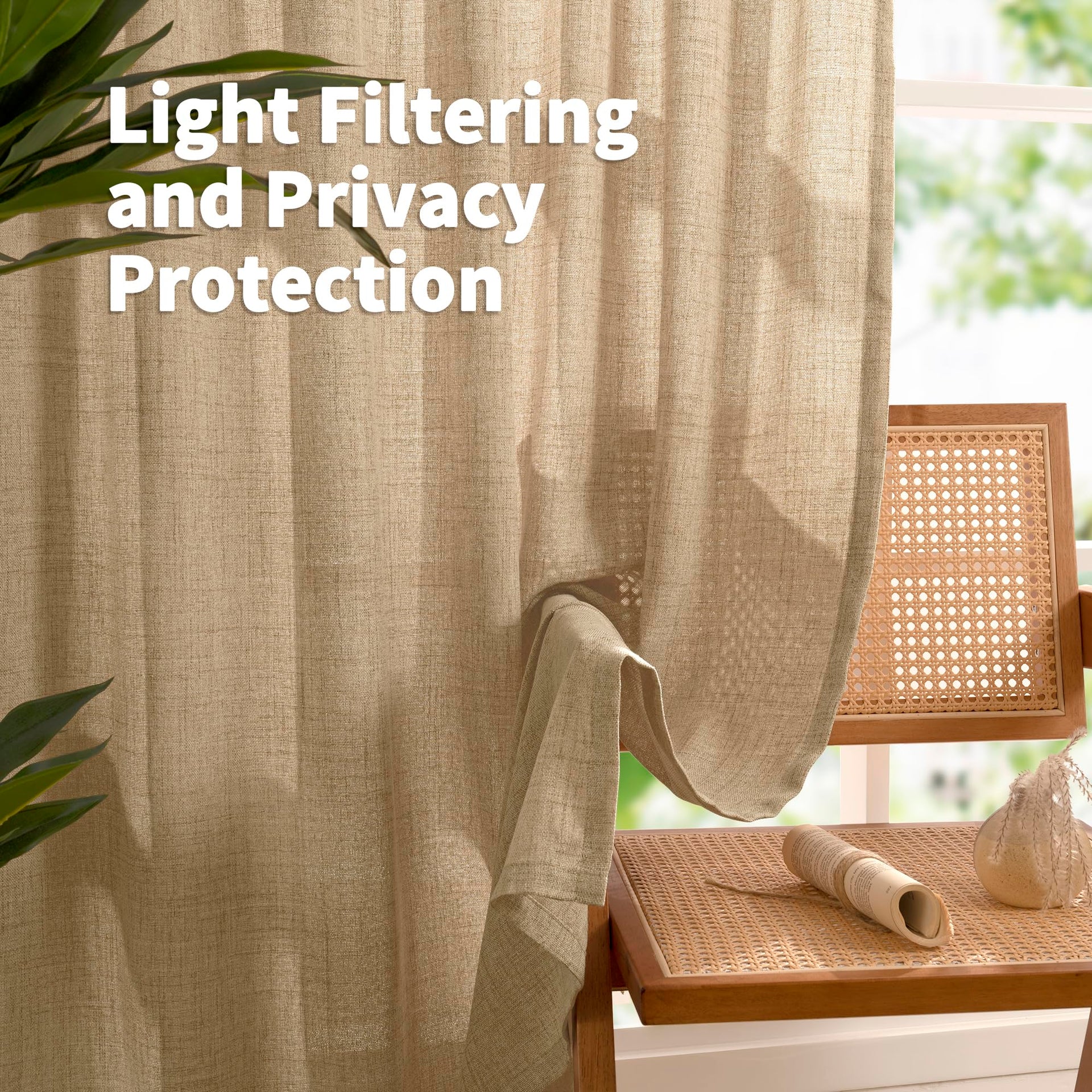 Toffee Linen Curtains 84 Inch Length for Living Room (2 Count)