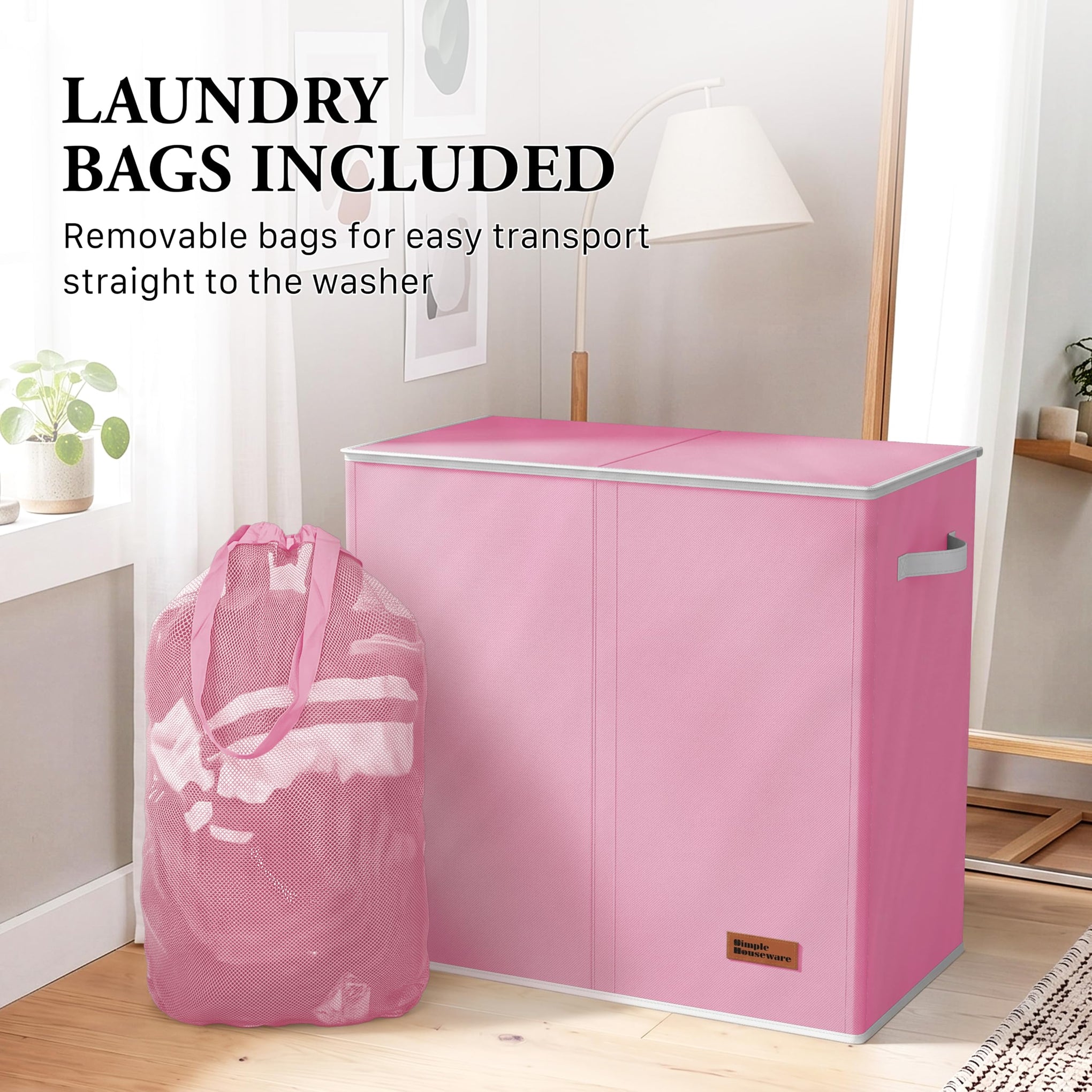 Double Laundry Hamper with Lid & Removable Bags