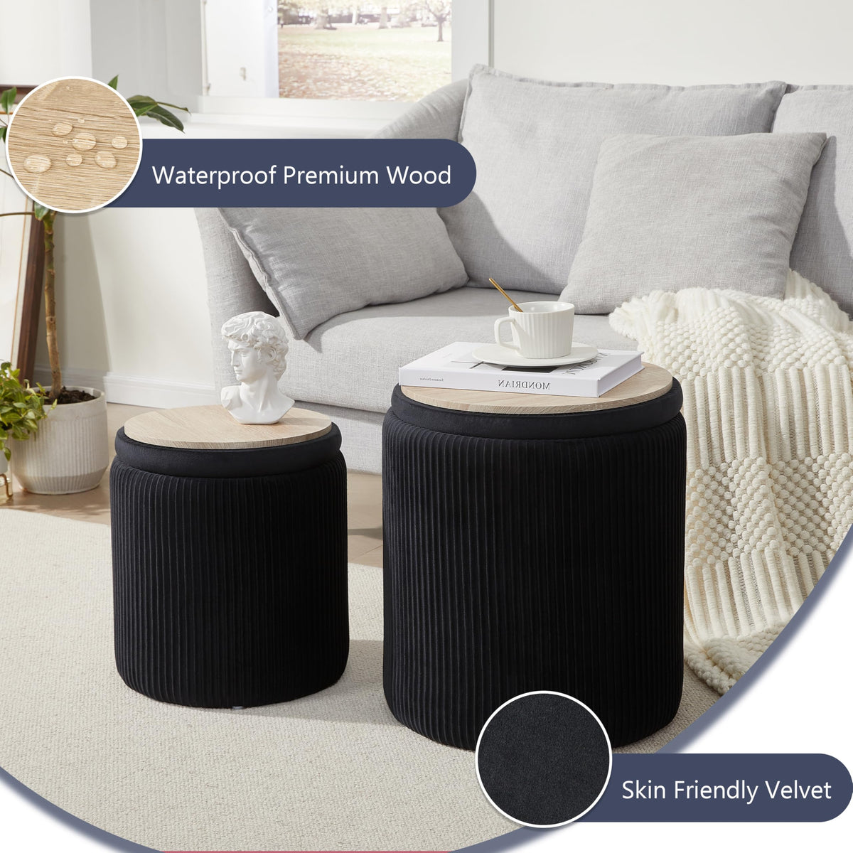 Round Ottoman with Storage Set of 2
