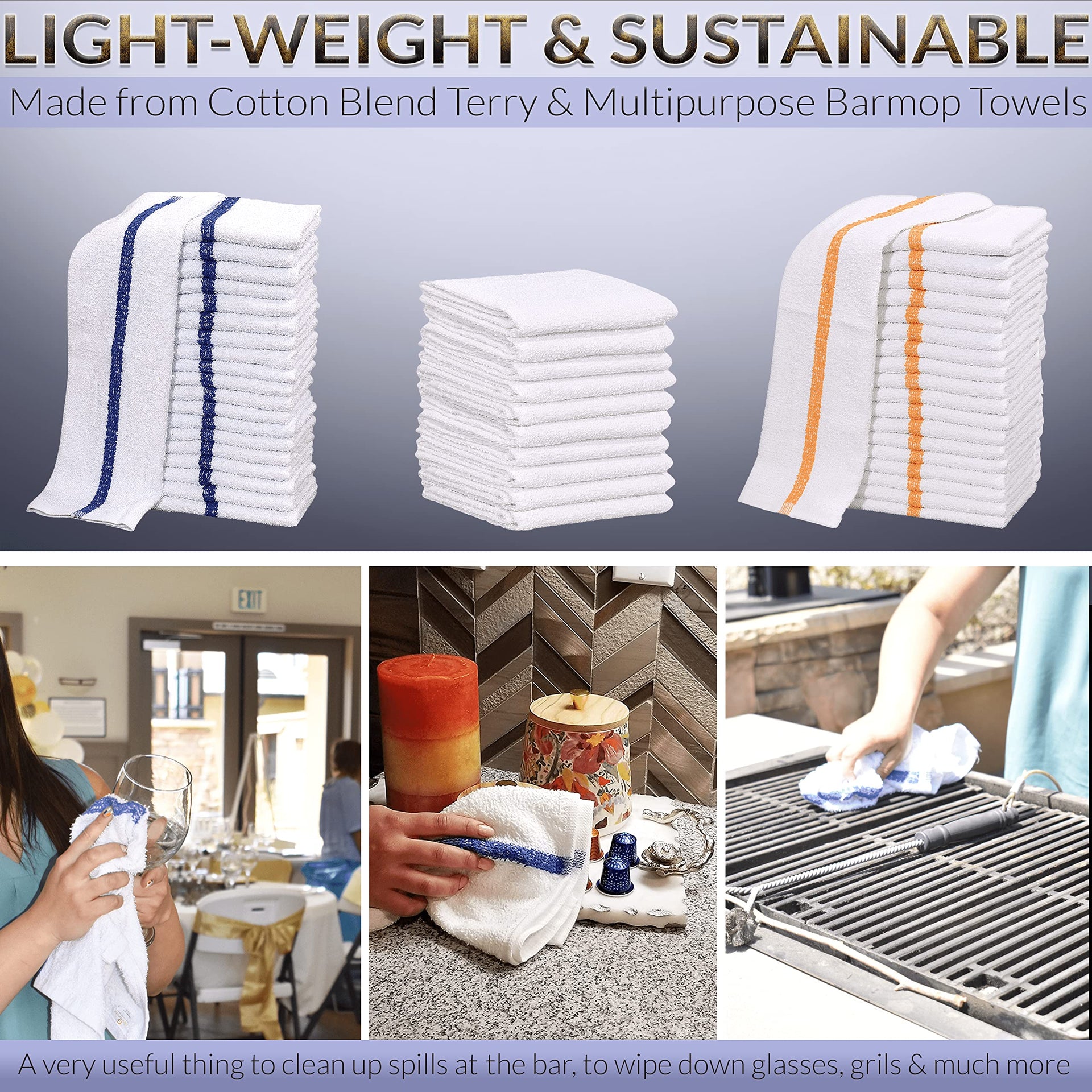 120 PC New Cotton Blend White Restaurant Bar Mops Kitchen Towels 28oz (120 Count)