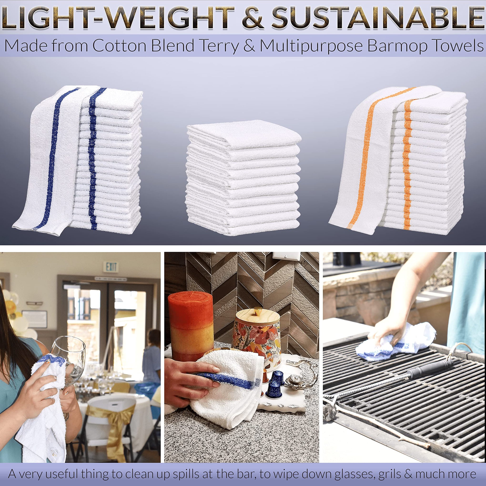 120 PC New Cotton Blend White Restaurant Bar Mops Kitchen Towels 28oz (120 Count)