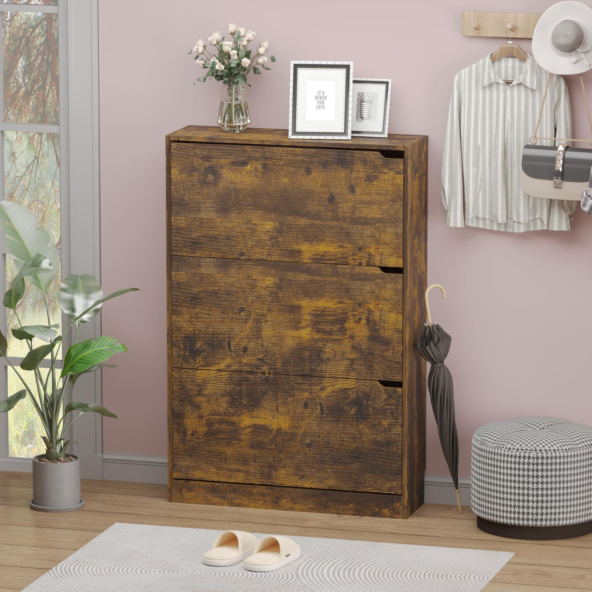Shoe Cabinet with 3 Flip Drawers