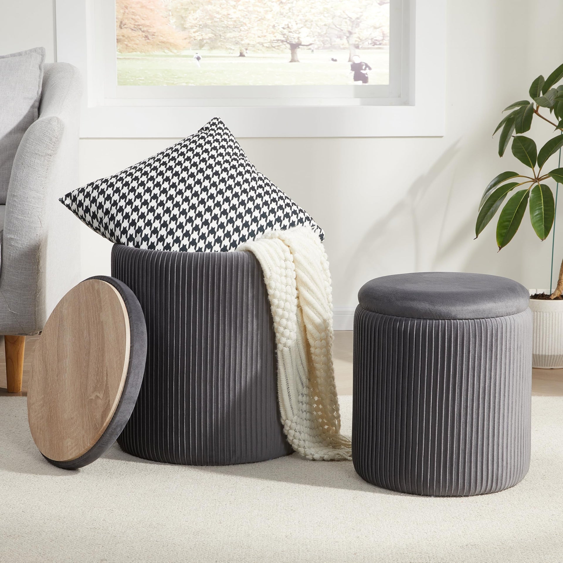 Round Ottoman with Storage Set of 2