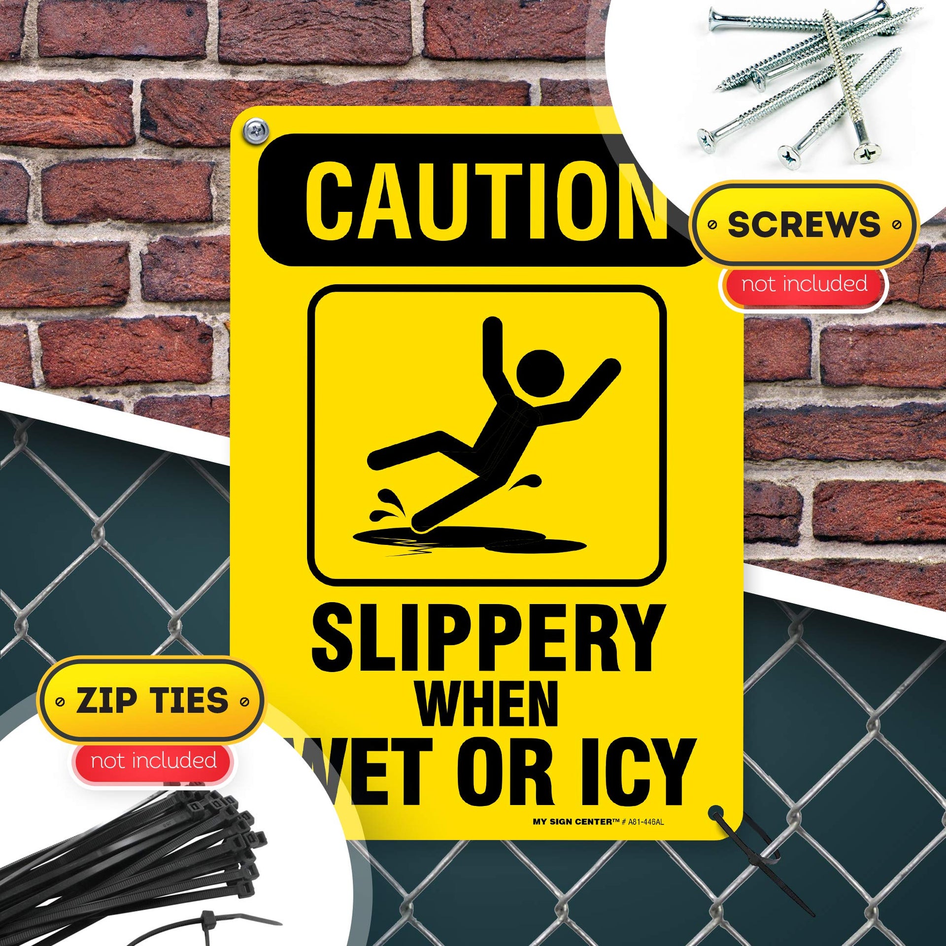 Caution Slippery When Wet Sign or ICY Sign
