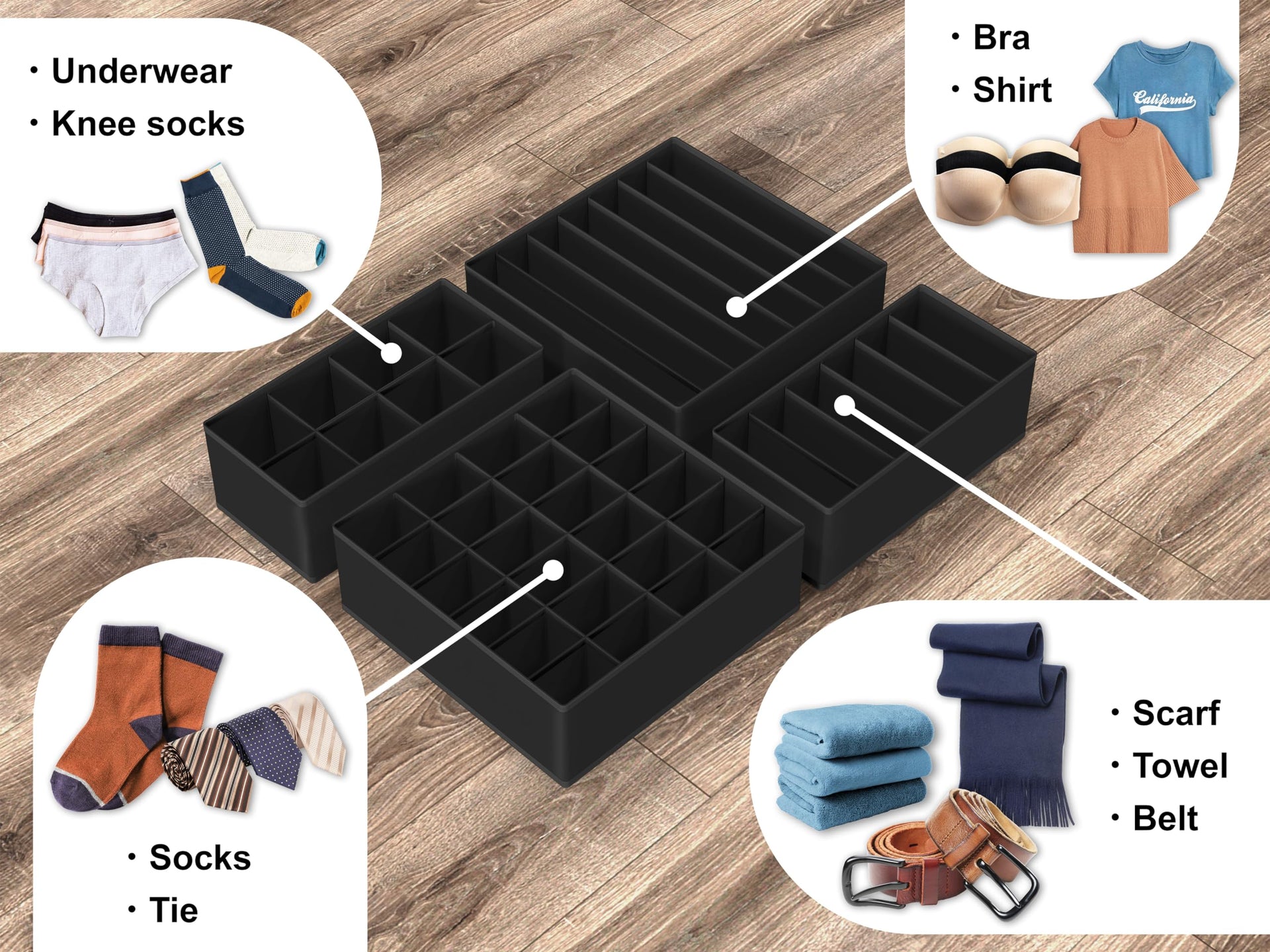 4 Pack Drawer Organizer Set for Underwear (4 Count)
