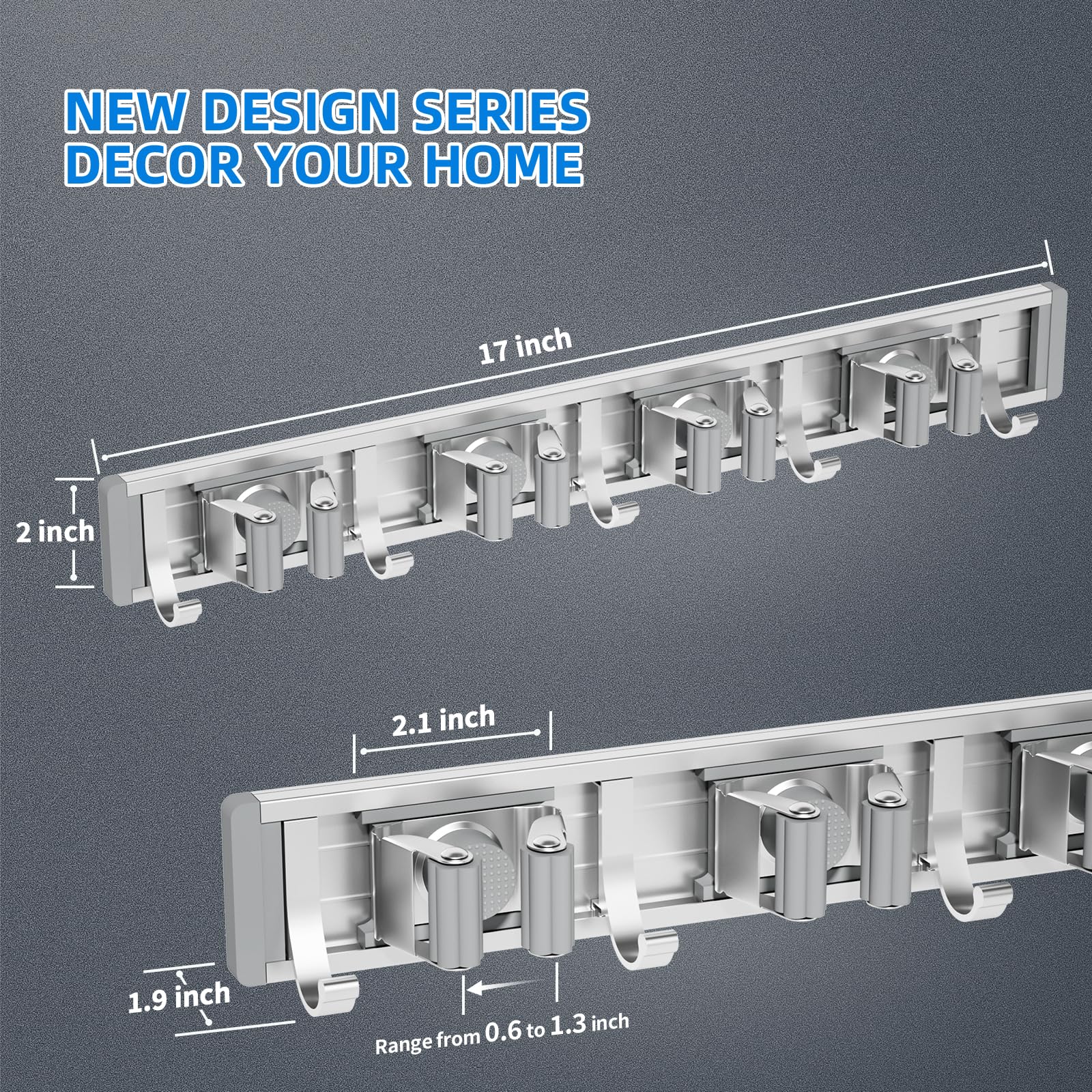 Broom Holder Wall Mount Mop Hanger Tools organizer 4Racks 5Hooks