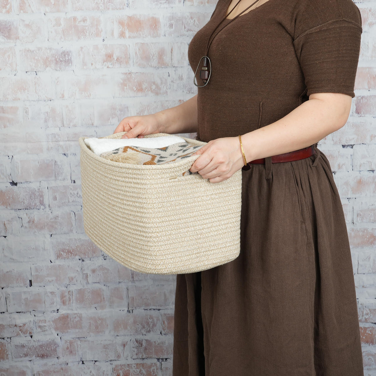 Woven Cotton Rope Storage Baskets 15x10x9.3" 3 Pack Oatmeal