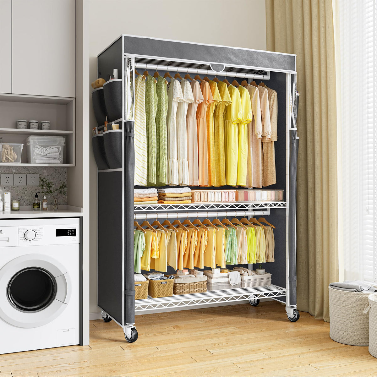 Rolling Clothes Rack with Cover
