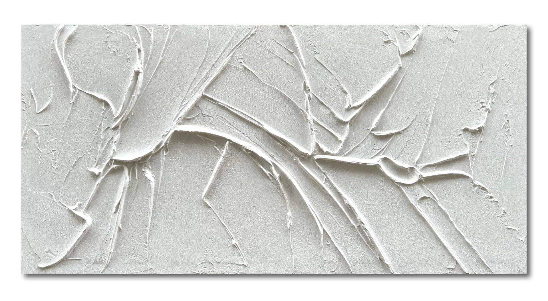 Hand Painted Thick Texture White Minimalist Oil Painting 24x48 Inches Contemporary Abstract Art Oil Painting