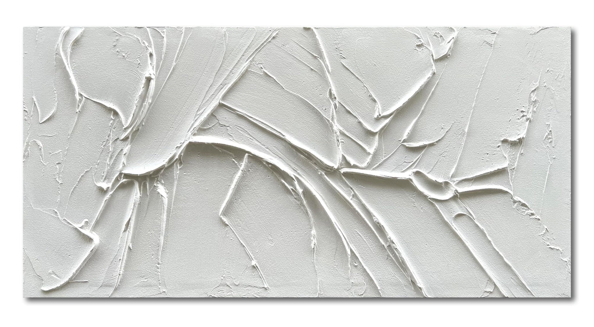 Hand Painted Thick Texture White Minimalist Oil Painting 24x48 Inches Contemporary Abstract Art Oil Painting