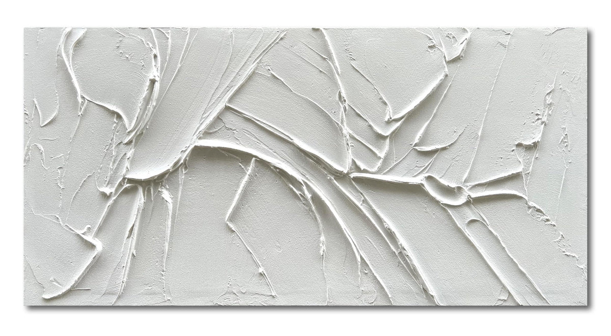 Hand Painted Thick Texture White Minimalist Oil Painting 30x60 Inch Large Contemporary Art Oil Painting