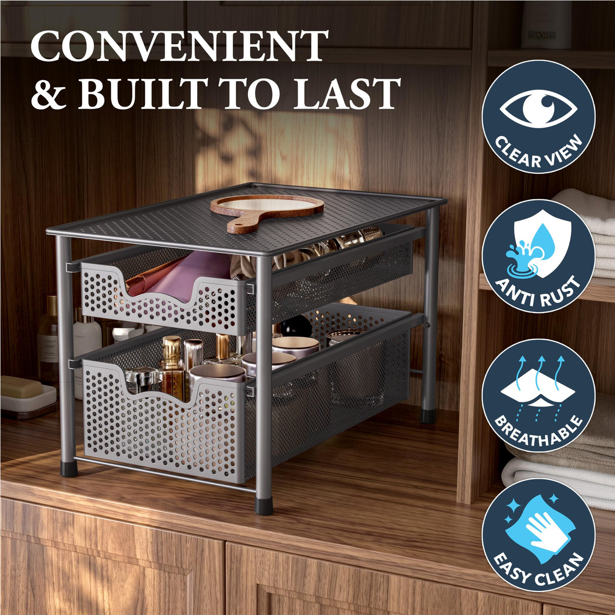 Stackable 2 Tier Sliding Basket Organizer Drawer