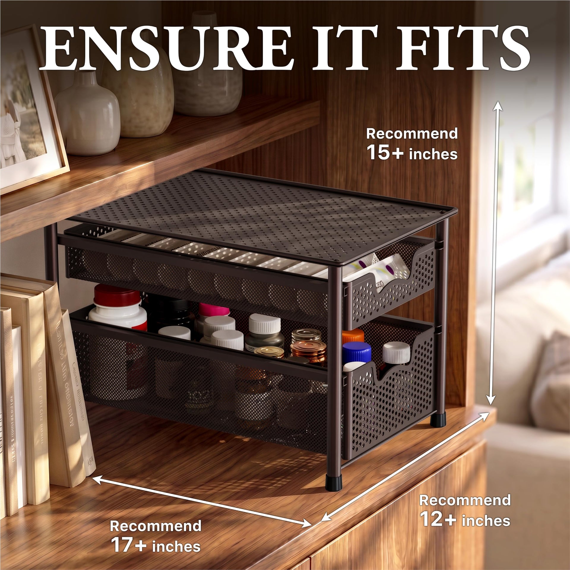 Stackable 2 Tier Sliding Basket Organizer Drawer