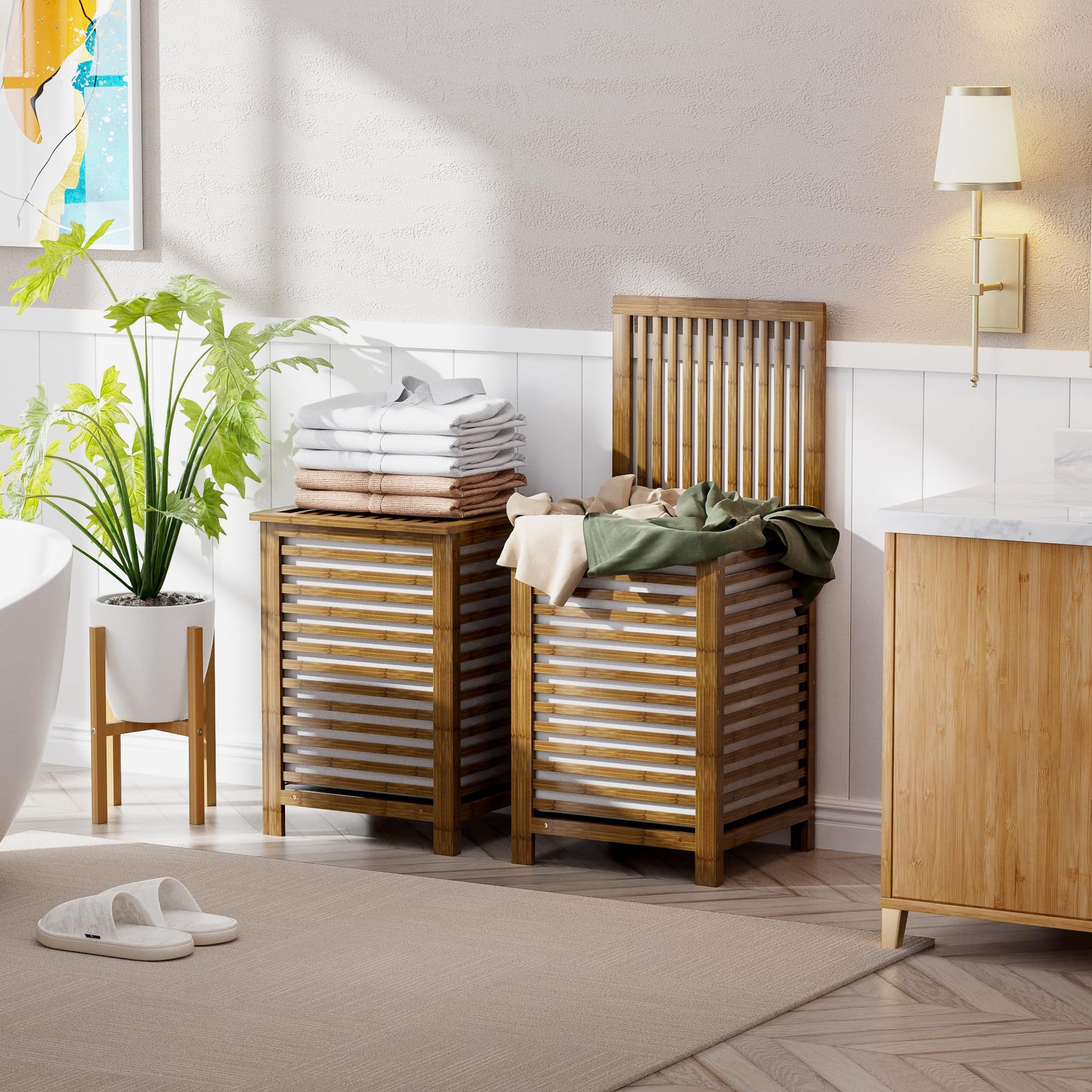 Double Laundry Hamper with Lid