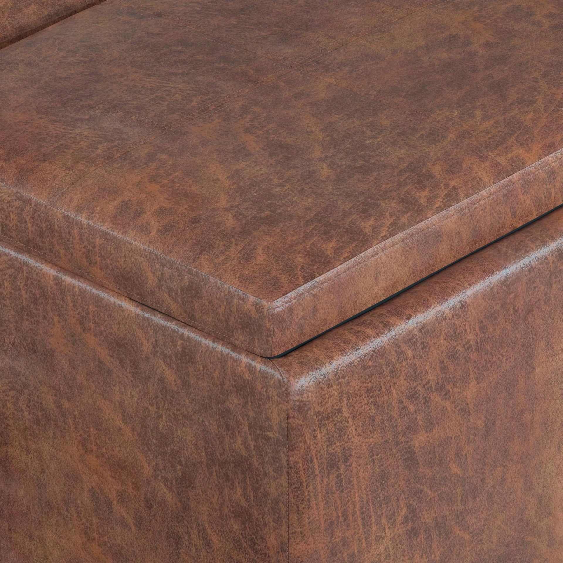 Avalon 42" Wide Vegan Leather Storage Ottoman in Saddle Brown