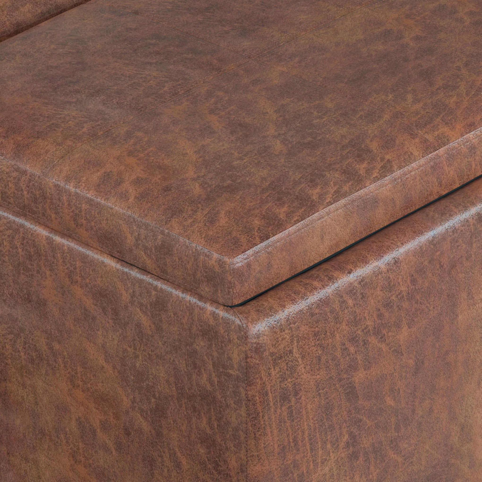 Avalon 42" Wide Vegan Leather Storage Ottoman in Saddle Brown