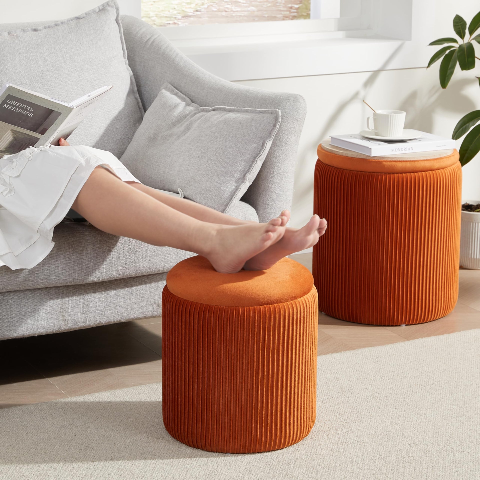Round Ottoman with Storage Set of 2