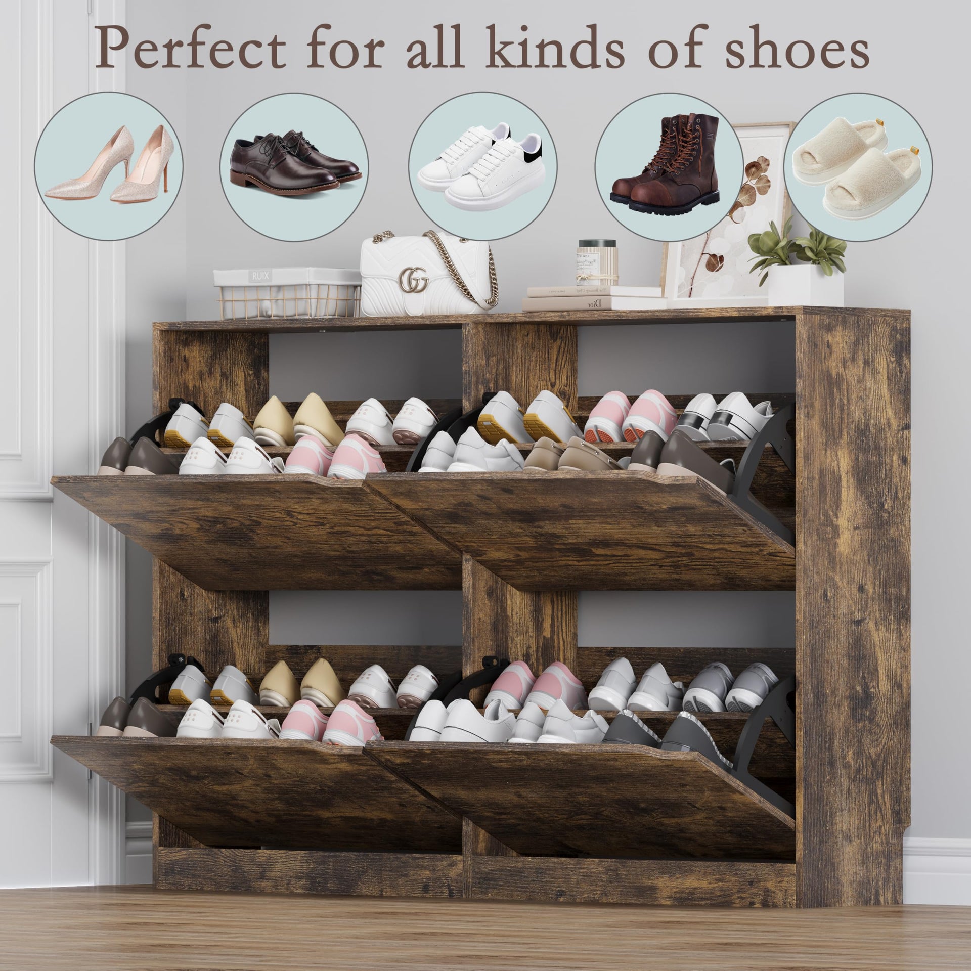 Shoe Cabinet with 4 Flip Drawers