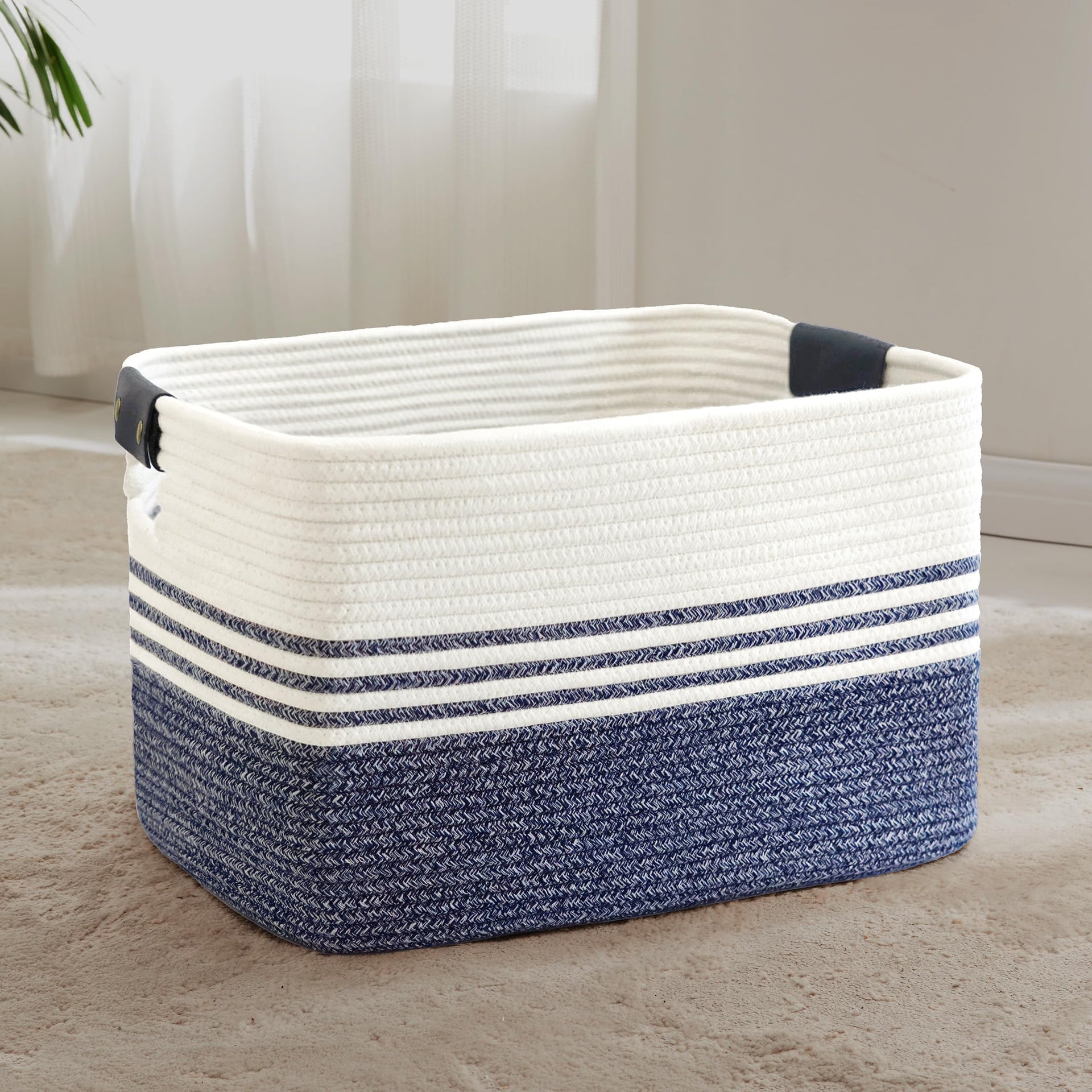 72L Woven Laundry Basket Hamper with Leather Handles