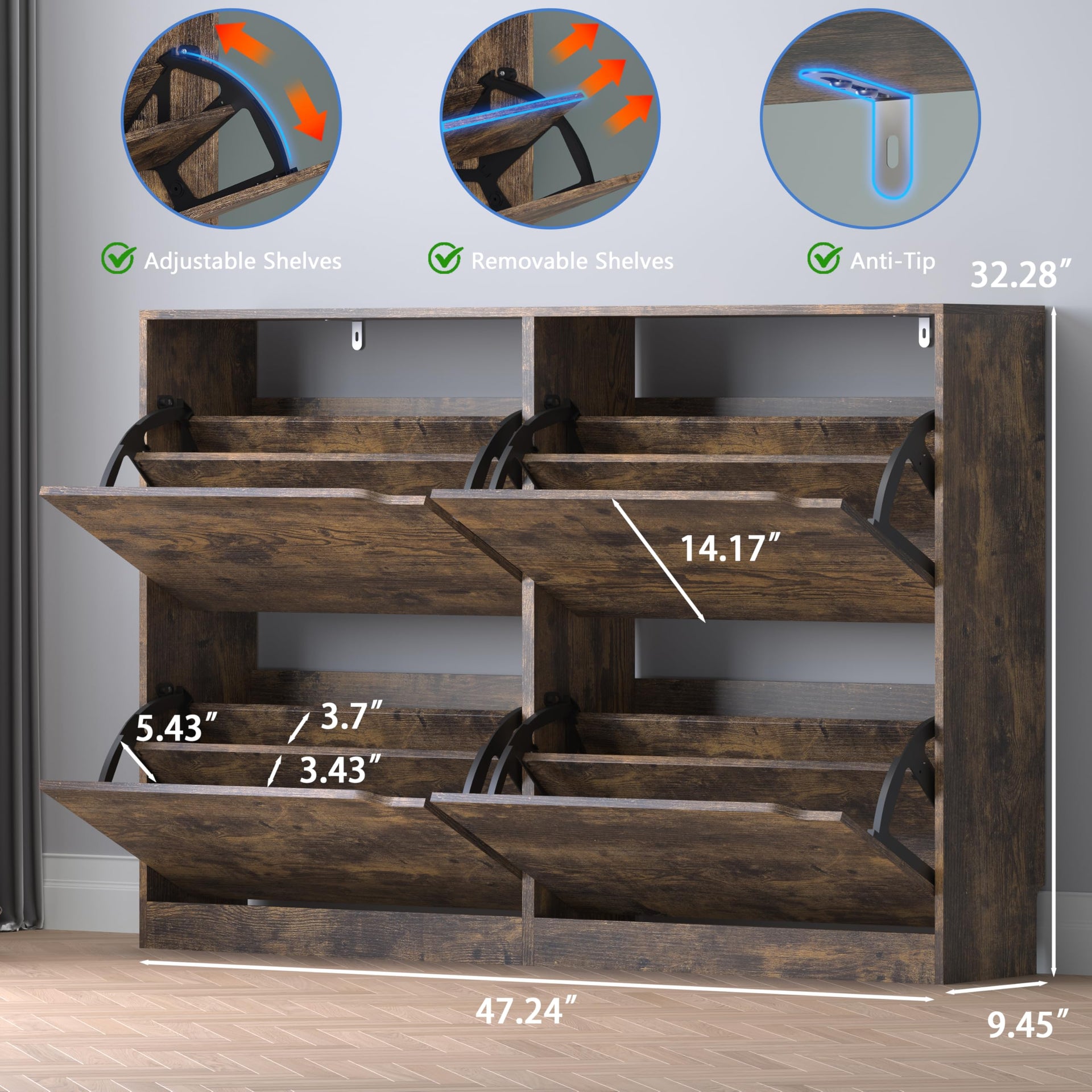 Shoe Cabinet with 4 Flip Drawers