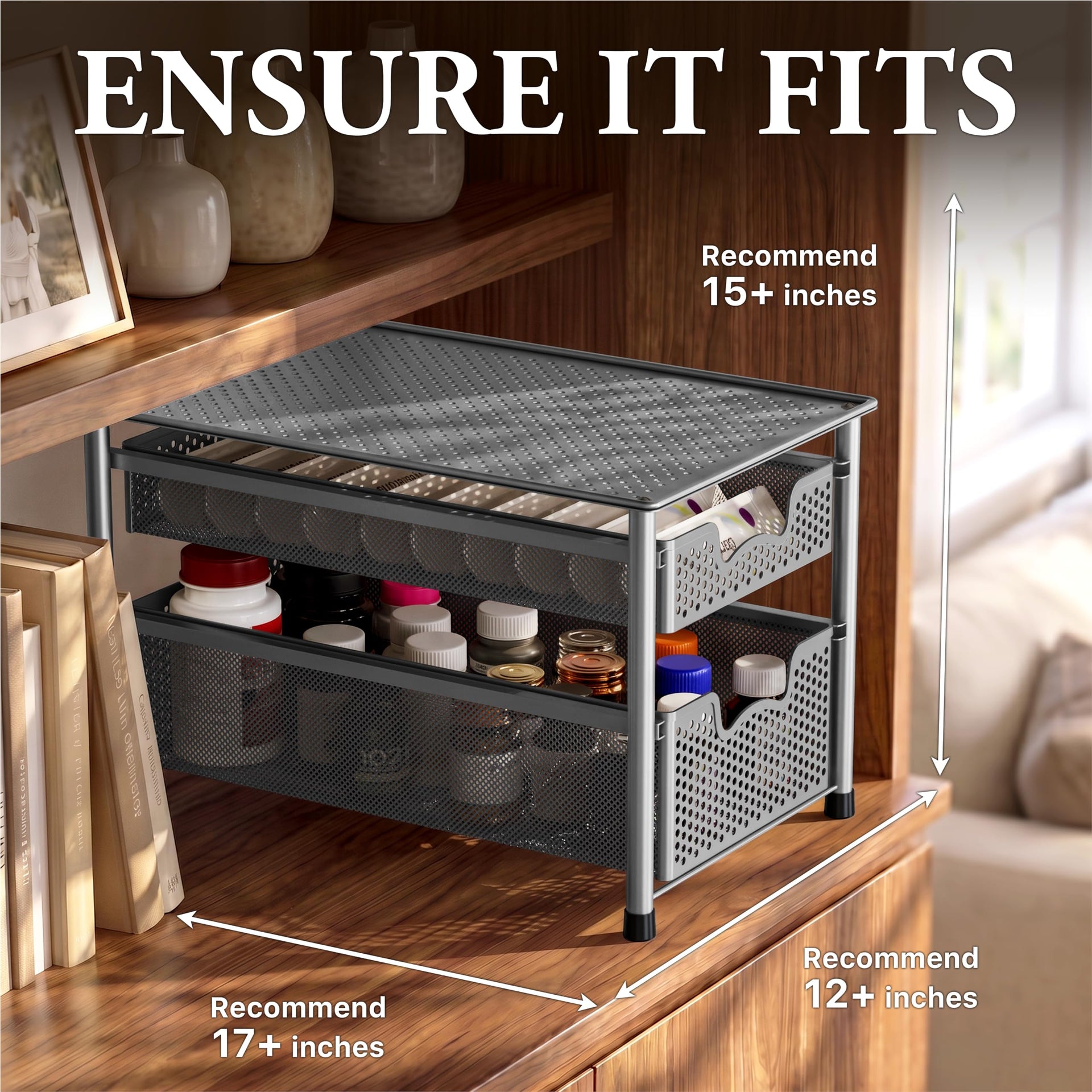 Stackable 2 Tier Sliding Basket Organizer Drawer