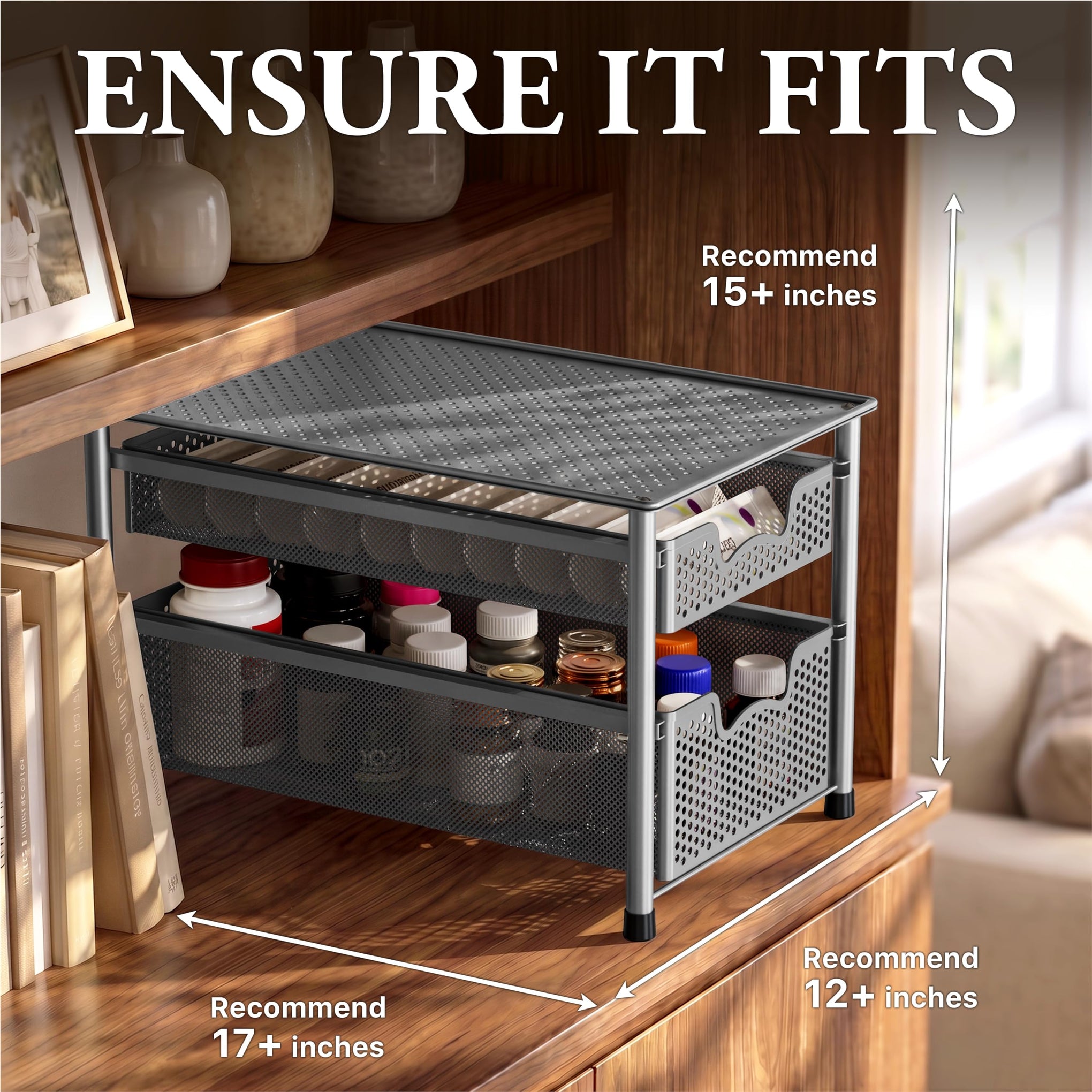 Stackable 2 Tier Sliding Basket Organizer Drawer