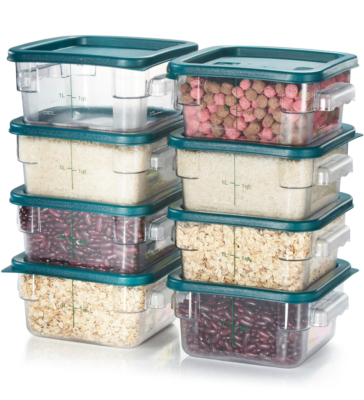 8 Pack 2 Qt NSF Clear Polycarbonate Food Storage Containers with Green Lids (8 Count)