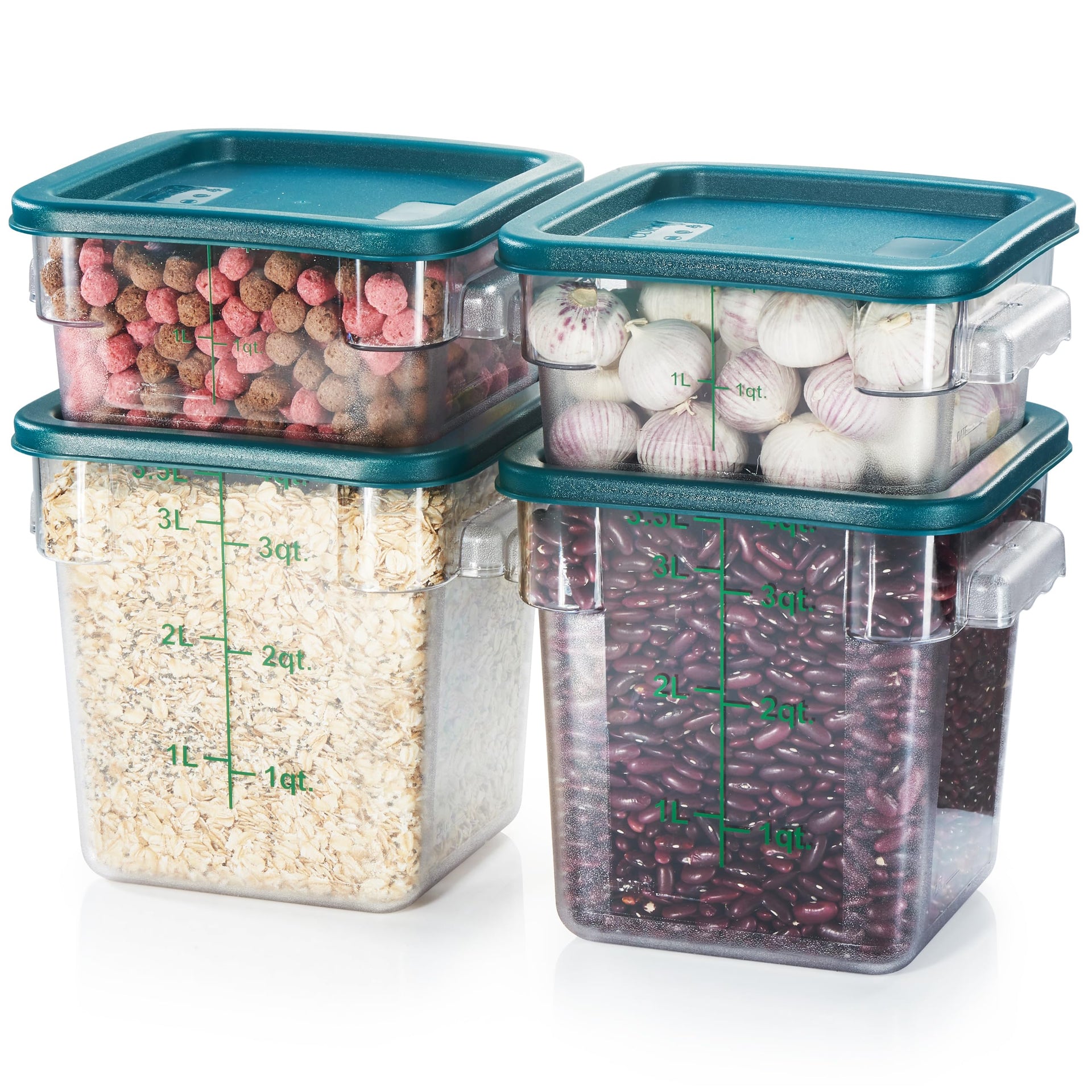 4 Pack Food Storage Containers with Green Lids (4 Count)