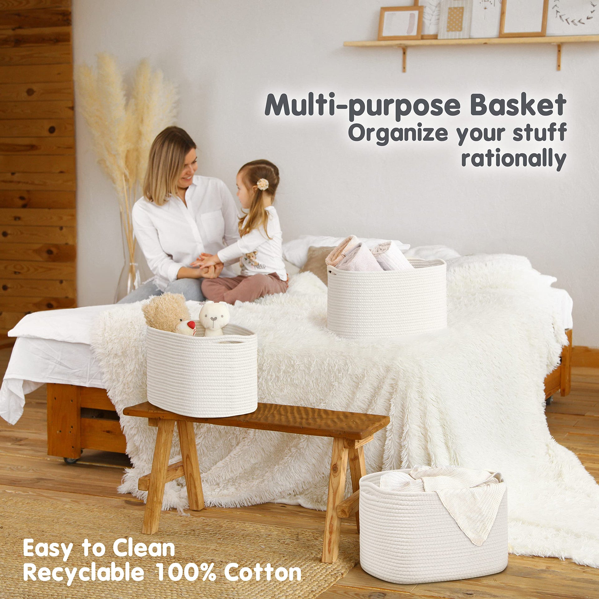 Cotton Rope Baskets for Organizing (3 Count)
