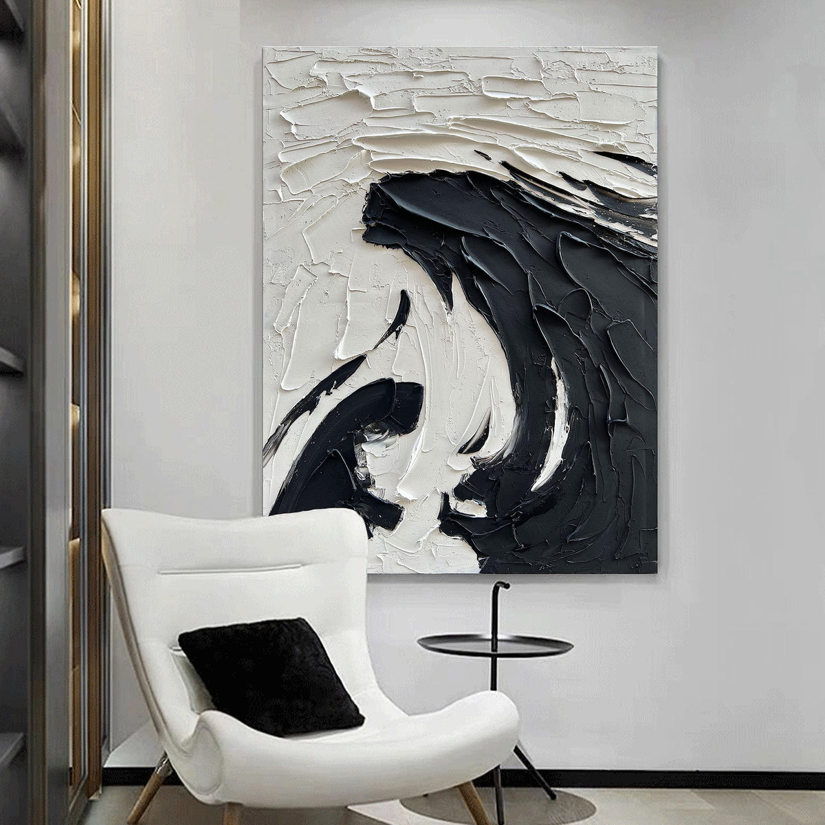 40x28 inch Minimalist Black and White Abstract Painting 100% Hand
