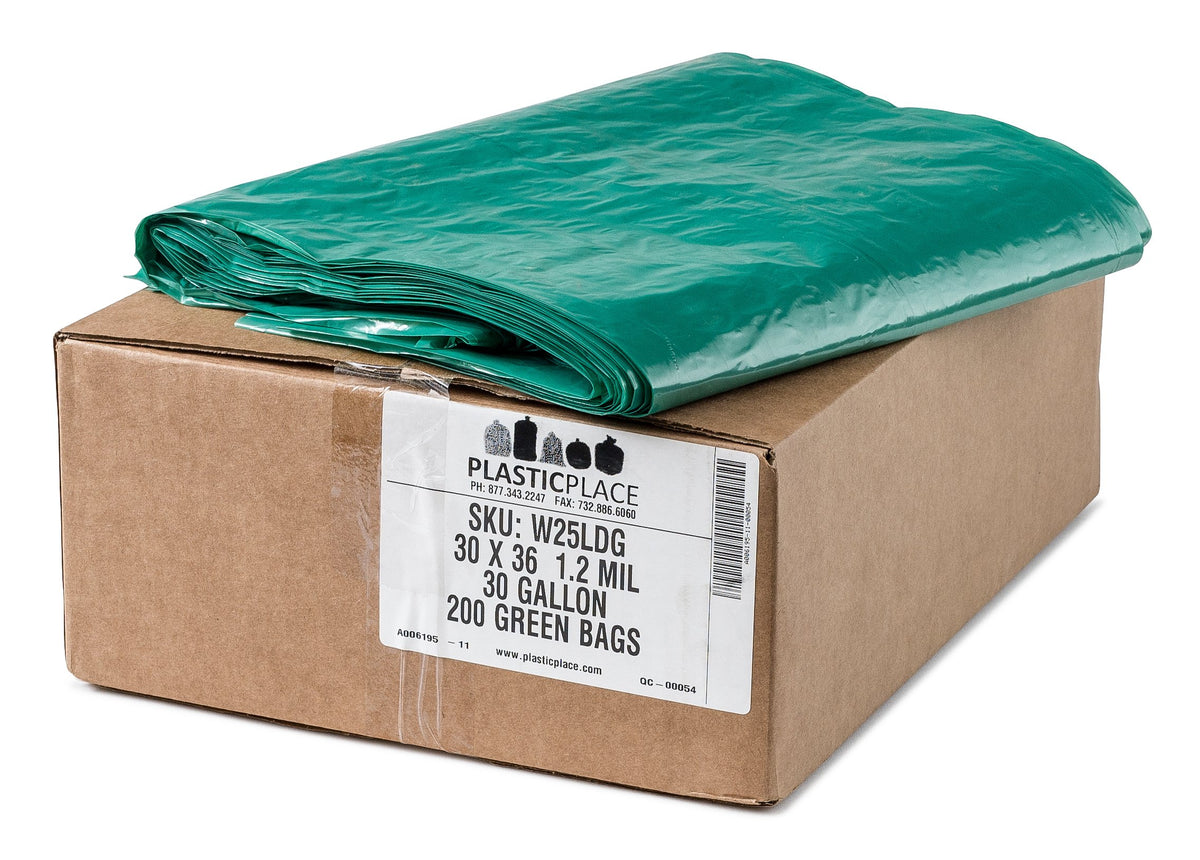 20 30 Gallon Trash Bags │ 1.2 Mil │ Green Garbage Can Liners │ 30’” x 36” (200 Count)