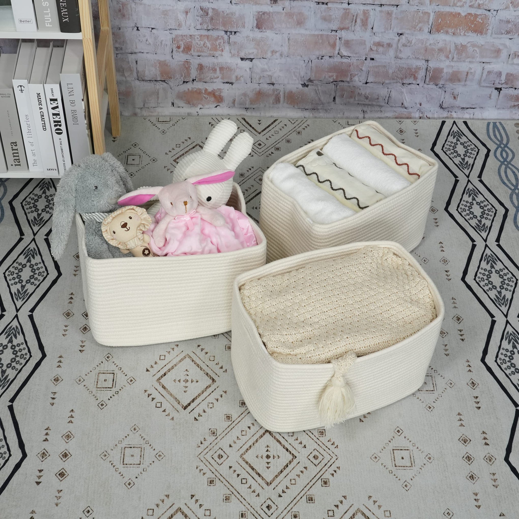 Woven Cotton Rope Storage Baskets 15x10x9.3" 3 Pack White