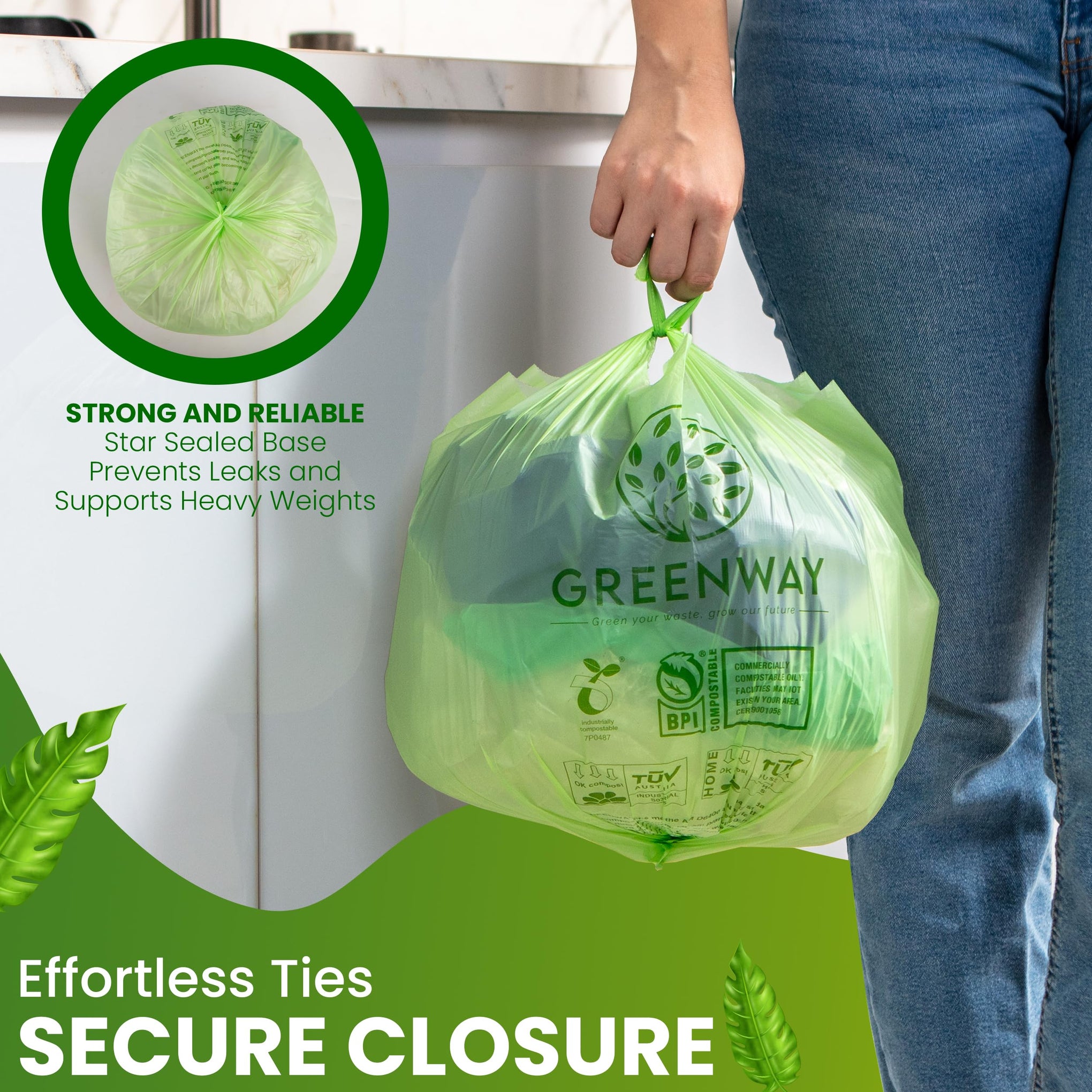 3 Gallon Compostable trash Bags with Handles (100 Count)