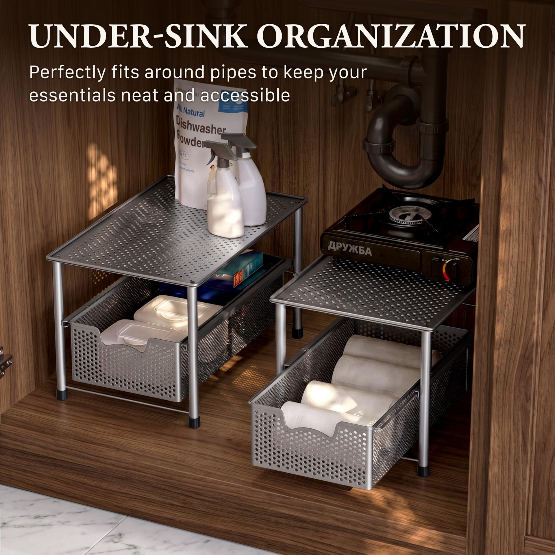 Stackable Under Sink Sliding Basket Drawer
