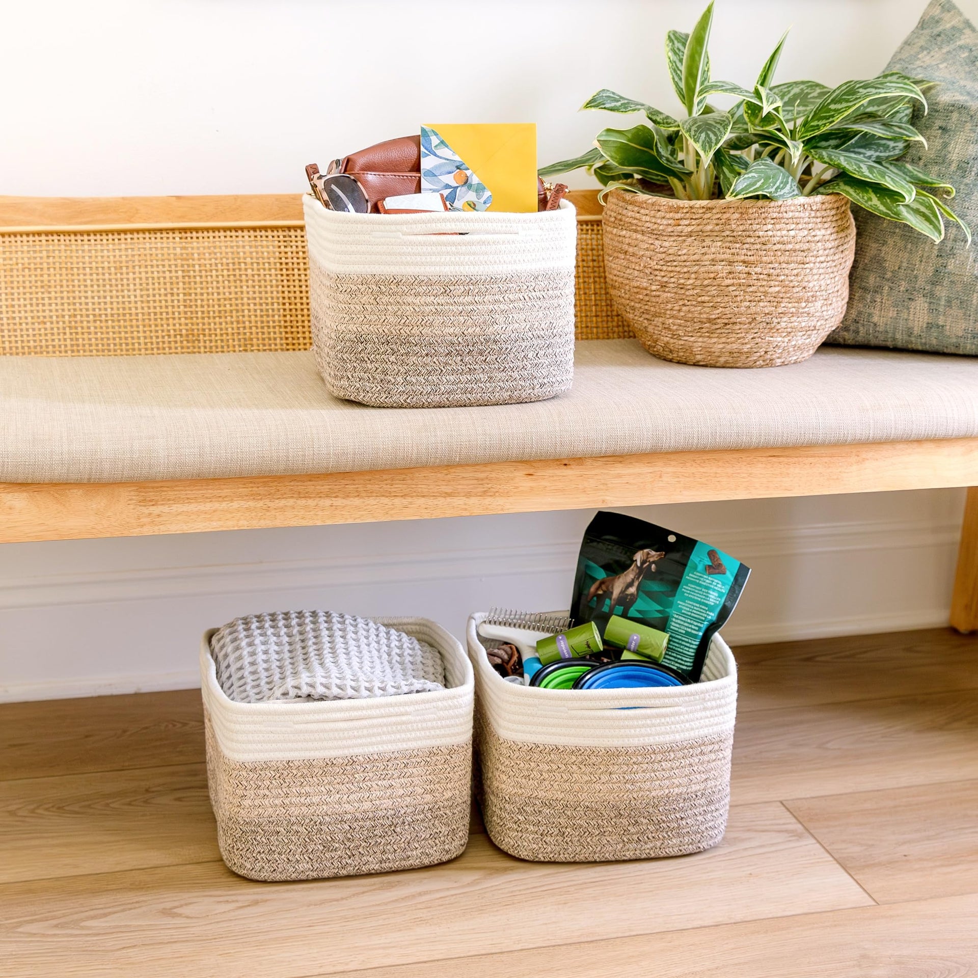 Storage Cubes 9”x9”x7”Cotton Rope Woven Baskets for Organizing 3 (3 Count)
