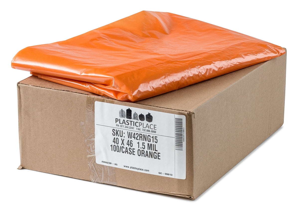 40 45 Gallon Trash Bags │ 1.5 Mil │ Orange Heavy Duty Garbage Can Liners │ 40” x 46” (100 Count)