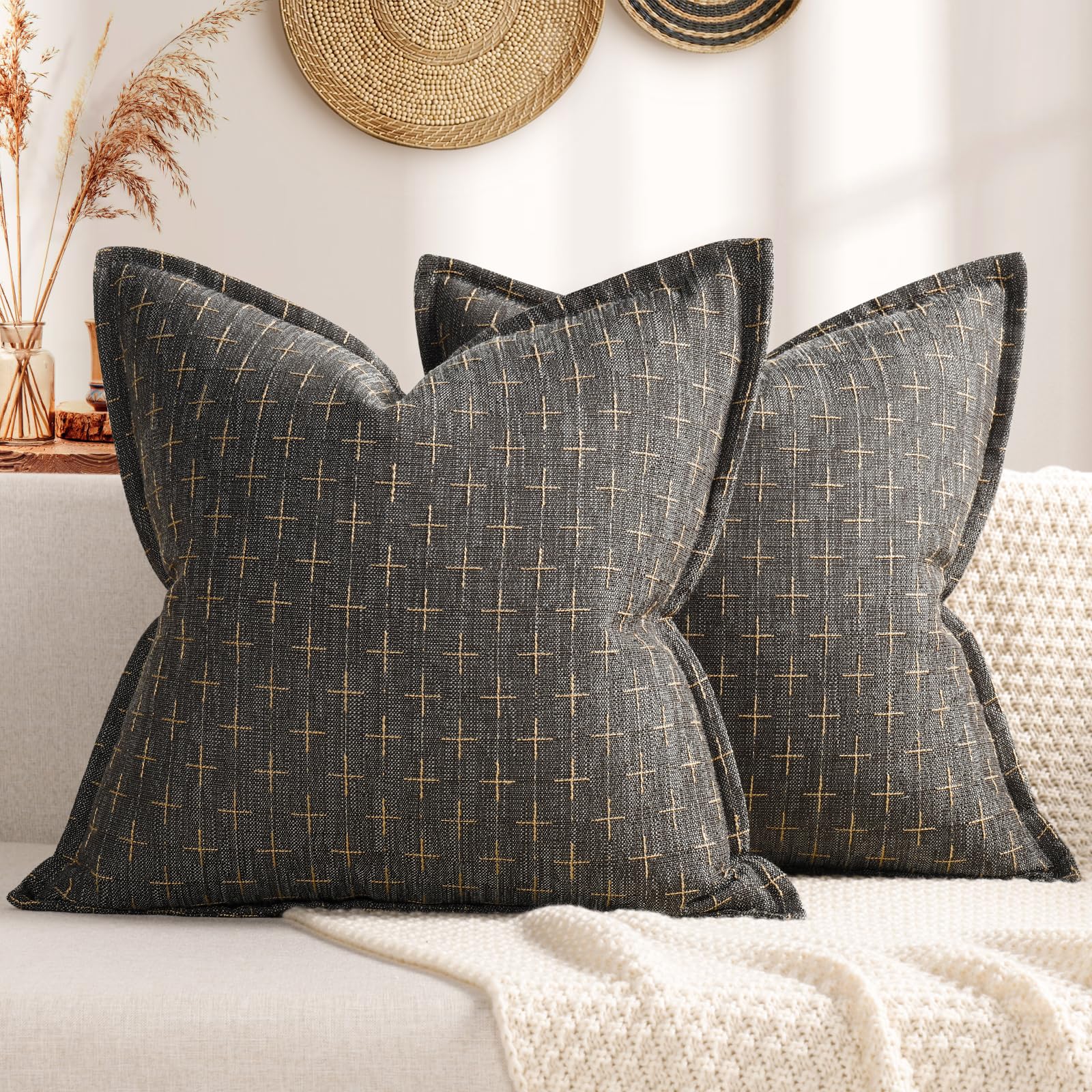 Pillow Covers 20x20 Set of 2 Soft Polyester Textured Pillow Covers with Stylish Flange Edge Cozy Farmhouse Throw Pillows for Couch Bed Sofa Living Room (2 Count)